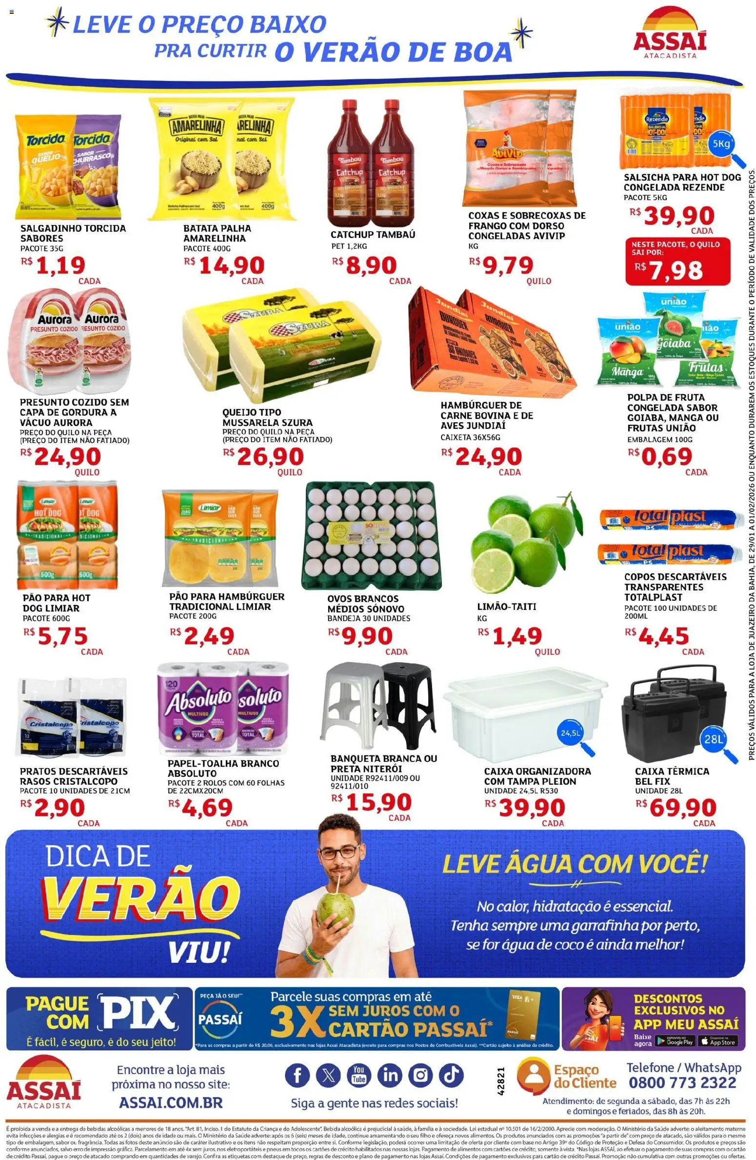 Assaí Atacadista Folheto - válido de 29.01.2026 | Página: 2 | Produtos: Água de coco, Banqueta, Hambúrguer, Batata palha