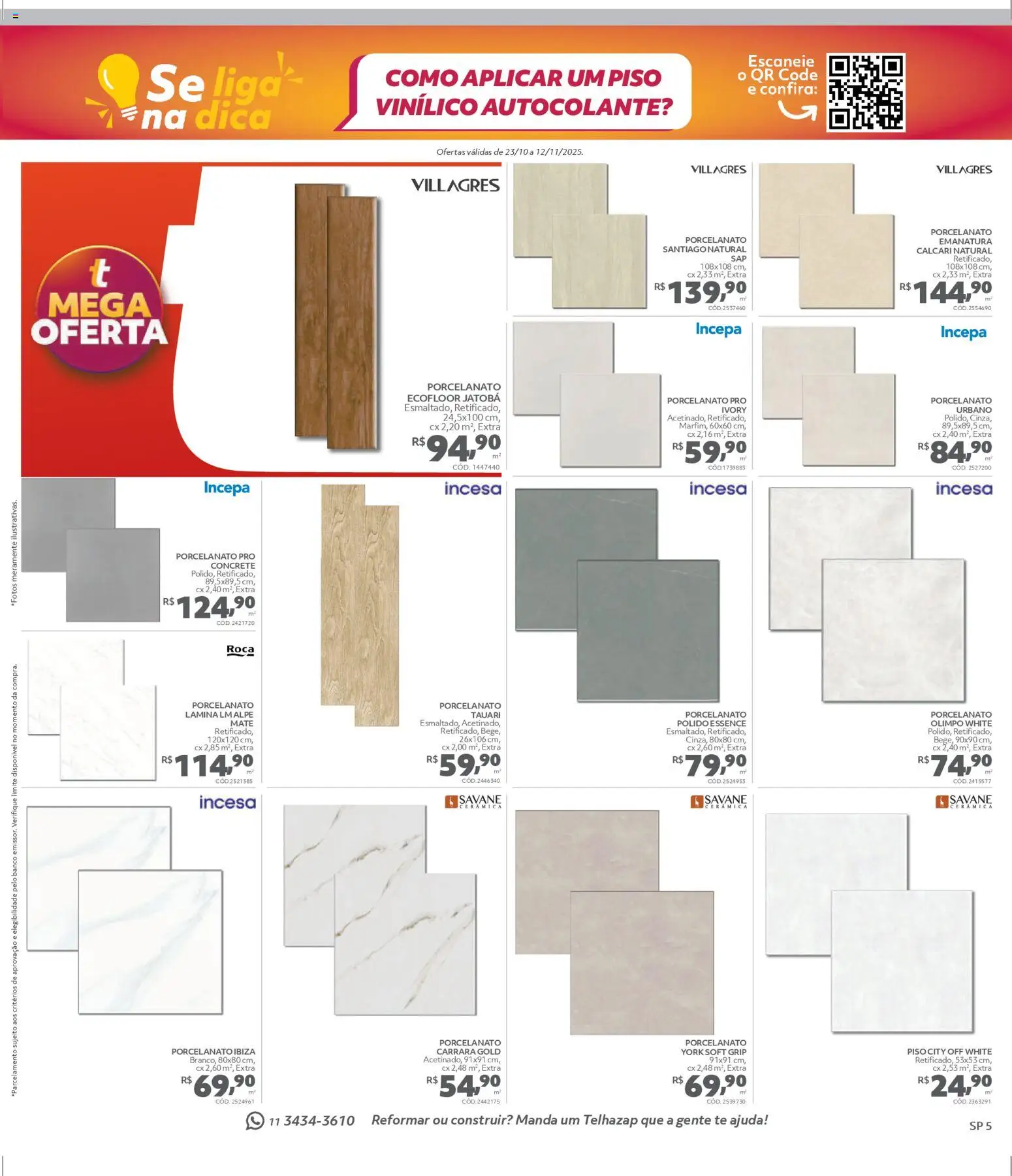Telhanorte Folheto - válido de 23.10.2025 | Página: 5 | Produtos: Piso, Banco, Porcelanato