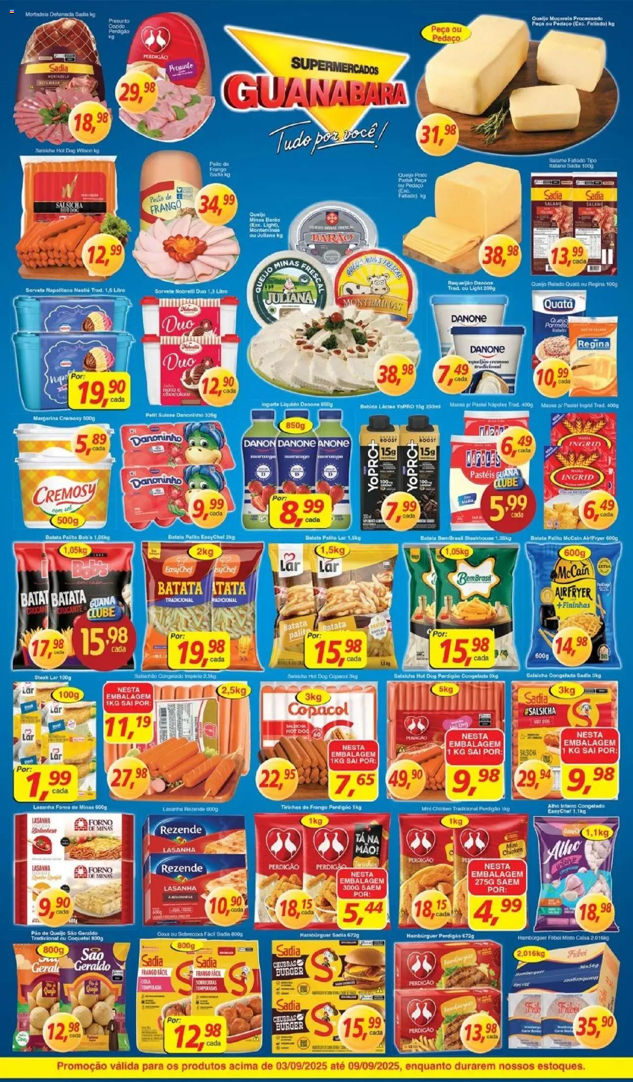 Supermercados Guanabara Folheto - válido de 03.09.2025 | Página: 1 | Produtos: Queijo ralado, Massa, Hambúrguer, Bebida