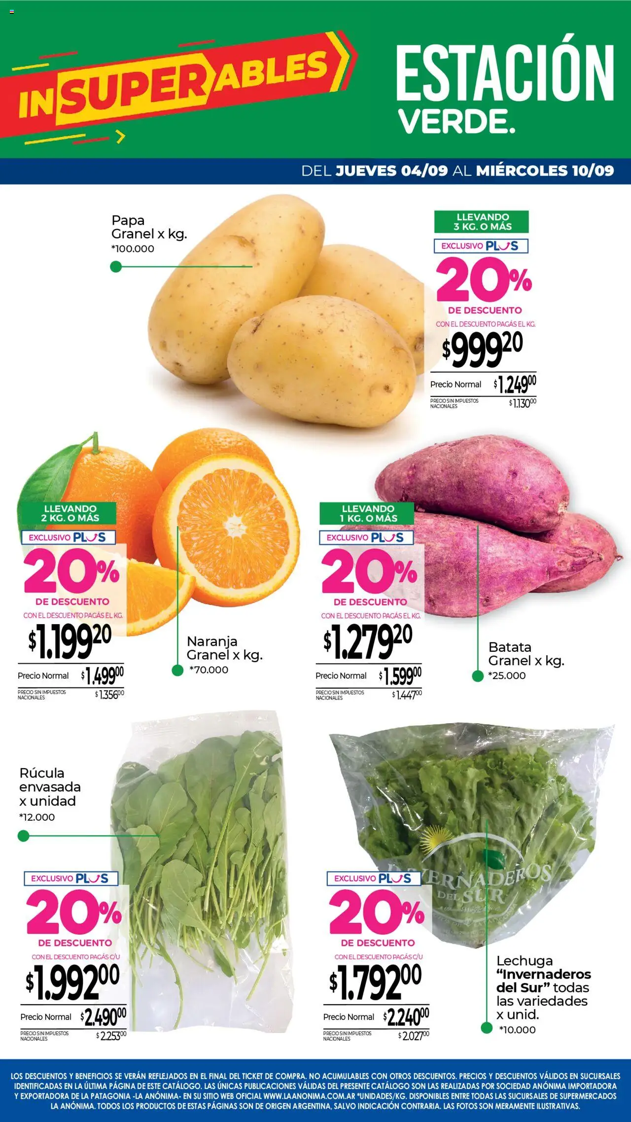 La Anonima catálogo │ válido desde el 04.09.2025 | Página: 6 | Productos: Papa, Batata, Rúcula, Lechuga
