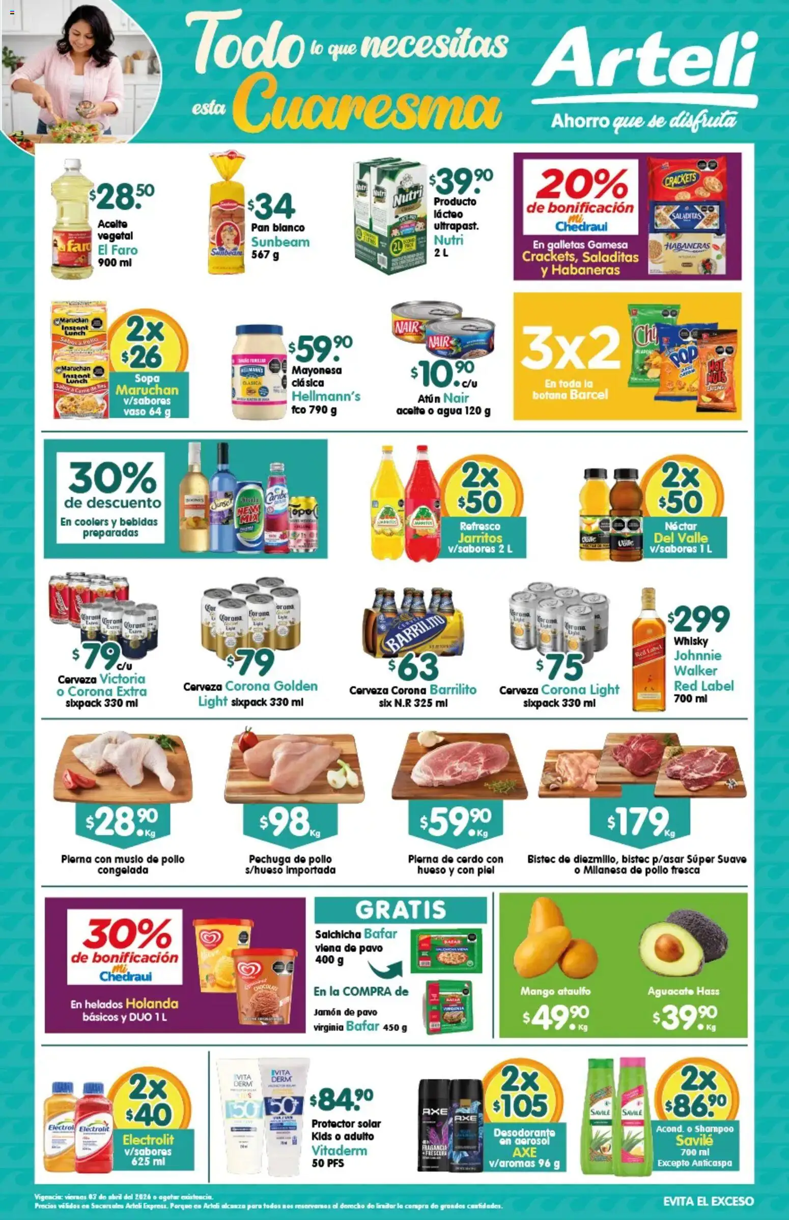 Nuevas ofertas de Arteli válidas en toda la República Mexicana desde el 03.04.2026. ¡Encuentra las mejores ofertas en Arteli folleto Express! | Página: 1 | Productos: Desodorante, Mayonesa, Jamón, Cerveza