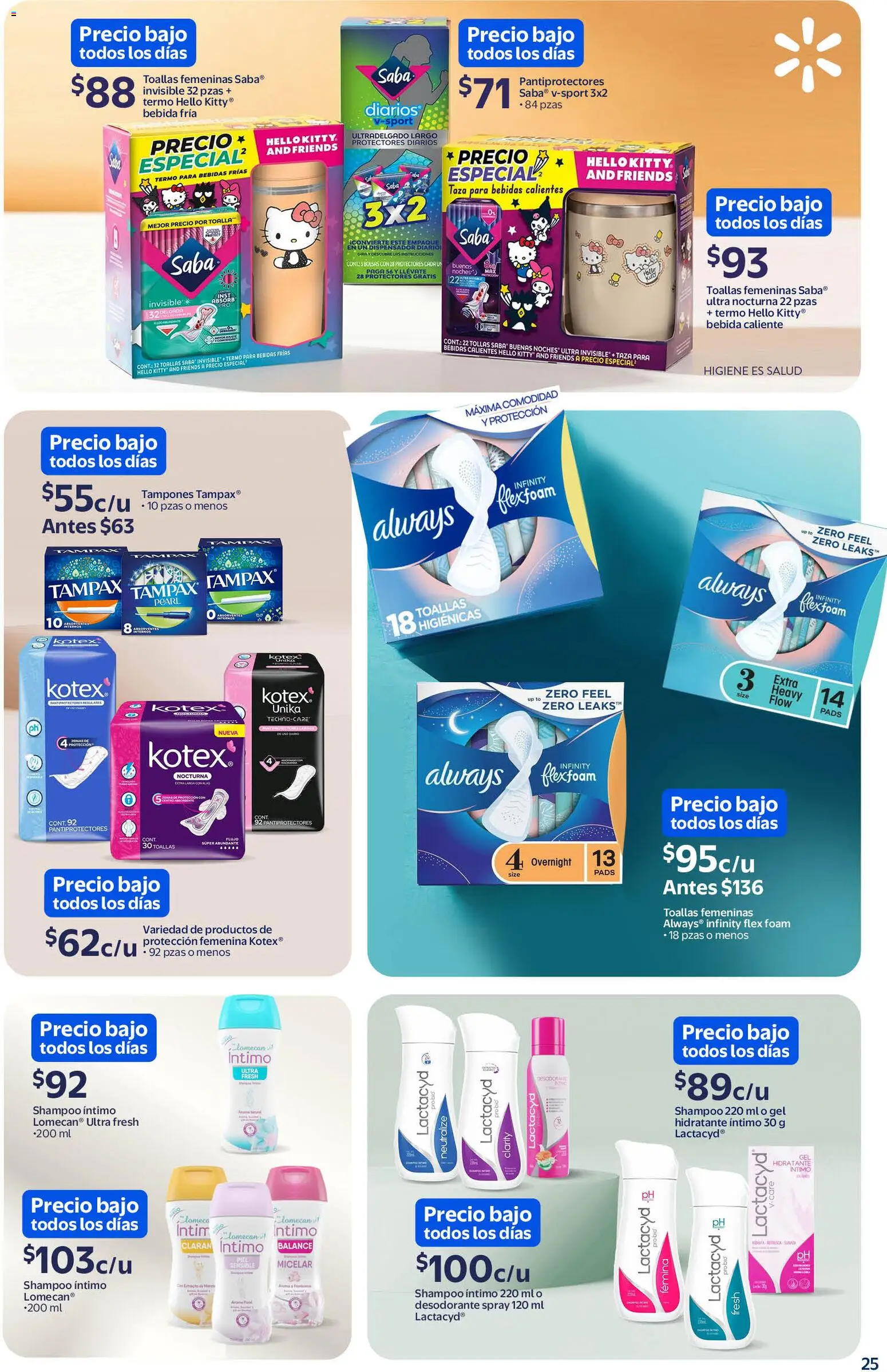Nuevas ofertas de Walmart válidas en toda la República Mexicana desde el 11.02.2026. ¡Encuentra las mejores ofertas en Walmart folleto! | Página: 25 | Productos: Desodorante, Taza, Tampones, Toallas