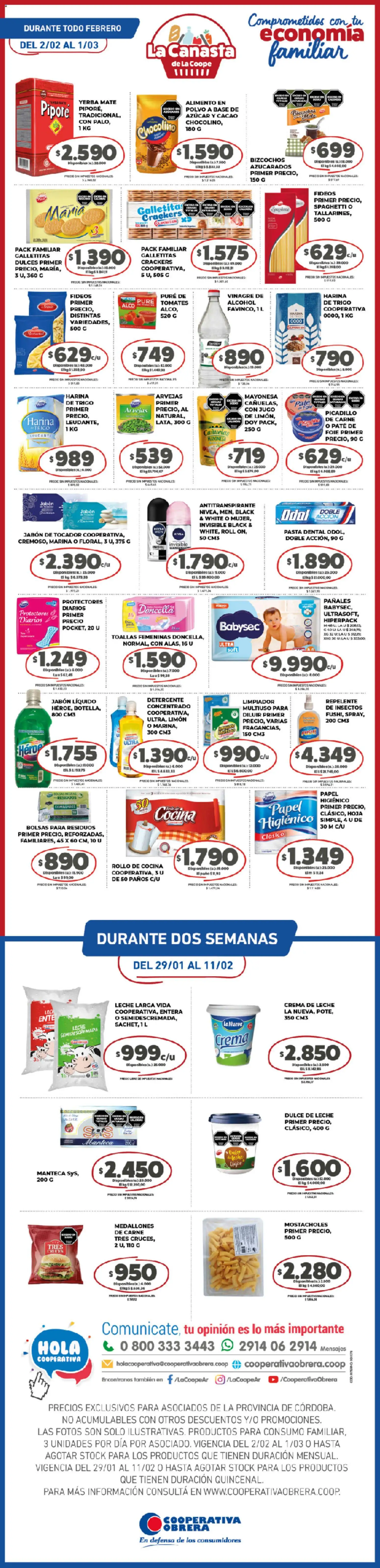 Cooperativa Obrera catálogo │ válido desde el 02.02.2026 | Página: 1 | Productos: Arvejas, Jabón, Leche, Pañales