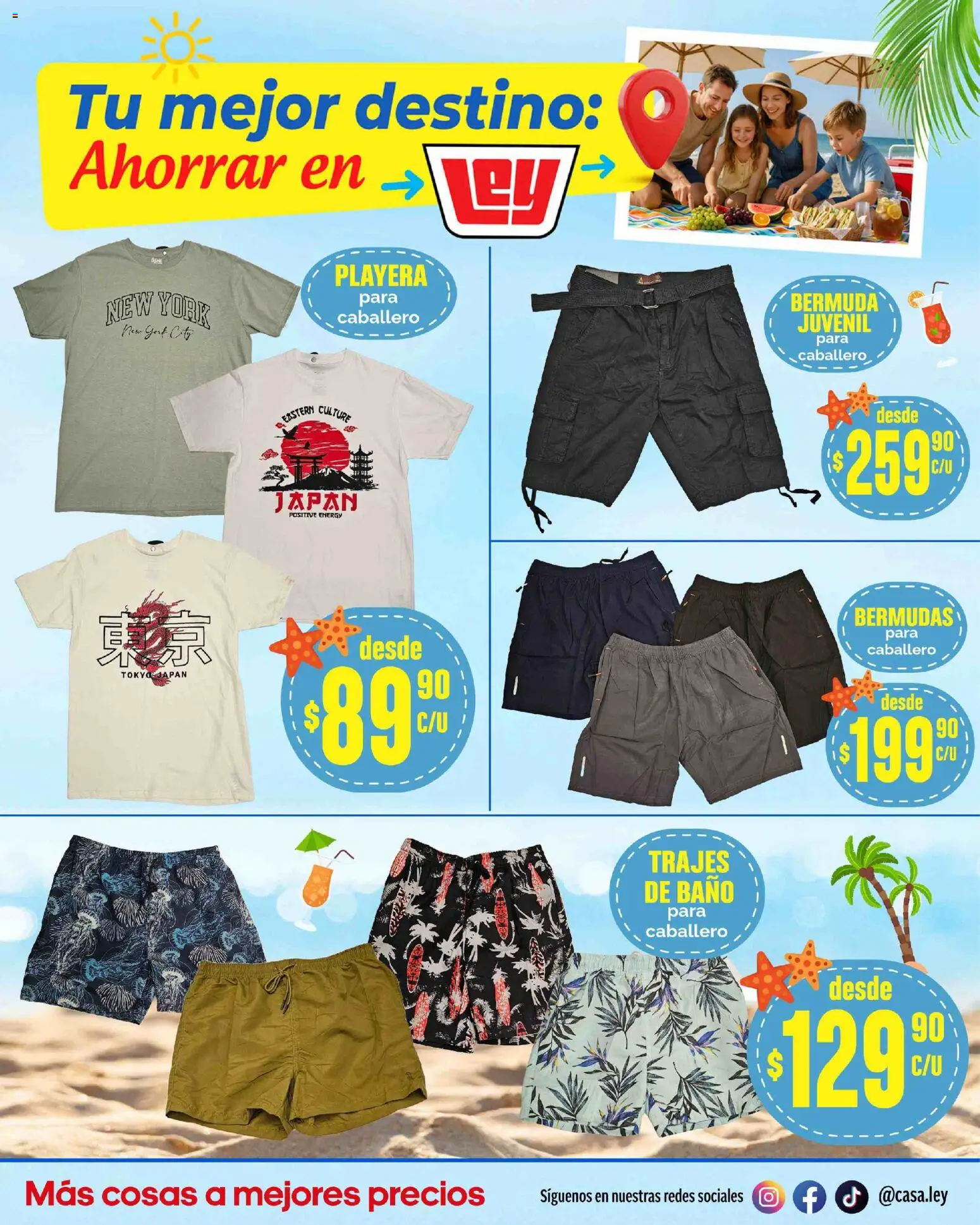 Nuevas ofertas de Casa Ley válidas en toda la República Mexicana desde el 13.03.2026. ¡Encuentra las mejores ofertas en Casa Ley folleto Tu mejor destino Frontera! | Página: 22 | Productos: Bermudas, Playera, Bermuda, Baño