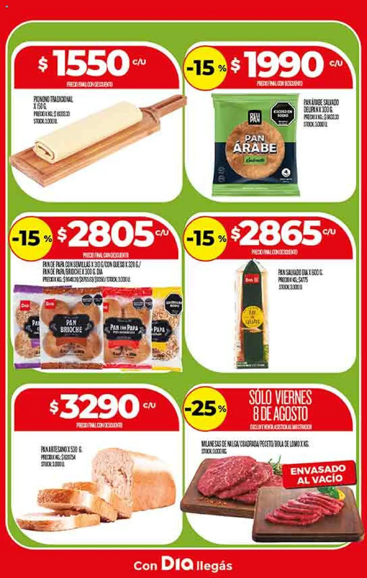 Supermercado DIA Ofertas │ válido desde el 06.08.2025 | Página: 8 | Productos: Papa, Queso, Pan, Pionono