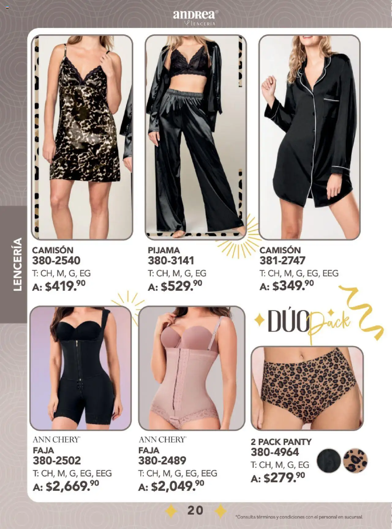 Nuevas ofertas de Andrea válidas en toda la República Mexicana desde el 24.08.2025. ¡Encuentra las mejores ofertas en Andrea - Catálogo Fiestas y Celebraciones! | Página: 20 | Productos: Pijama, Lenceria, Camisón, Faja