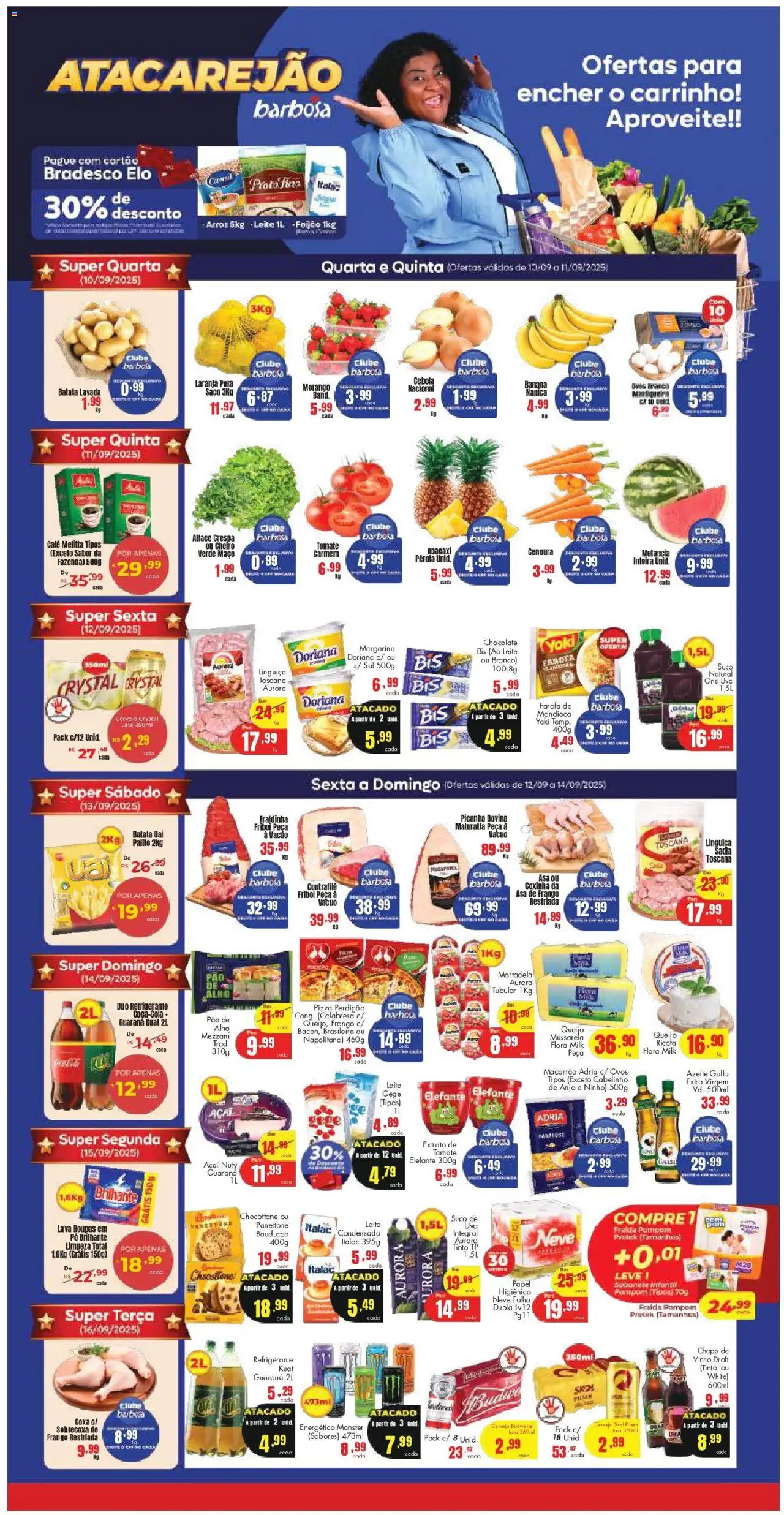 Barbosa Supermercados Folheto - válido de 10.09.2025 | Página: 1 | Produtos: Picanha, Cerveja, Ricota, Cenoura