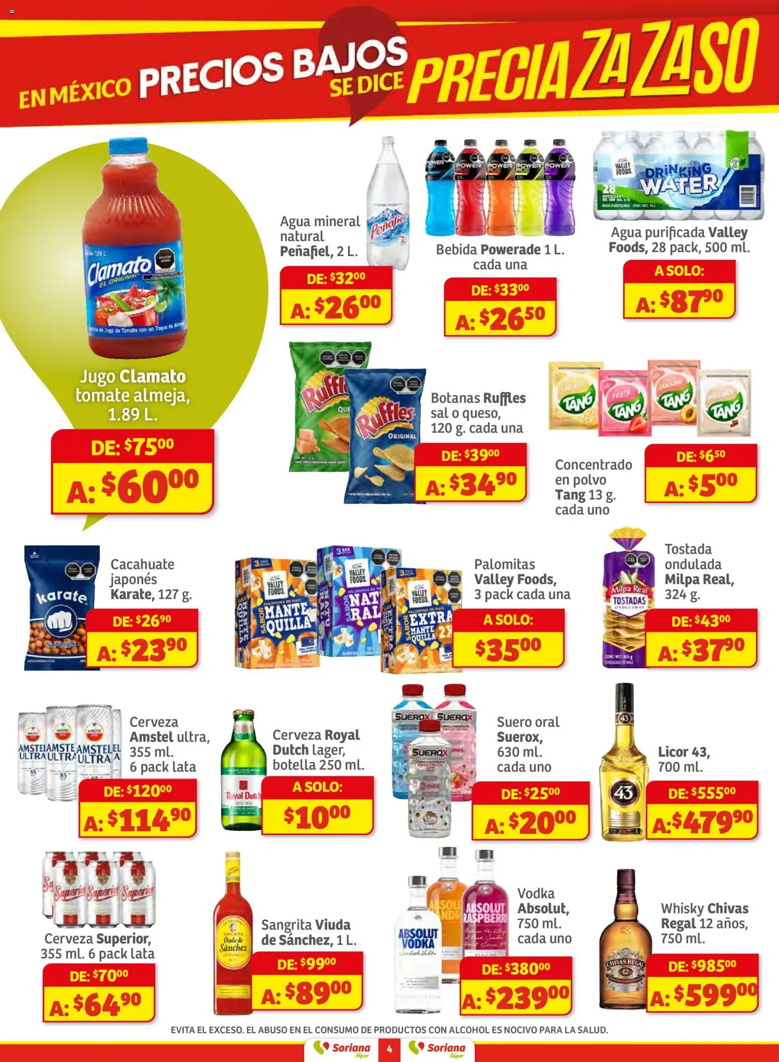 Nuevas ofertas de Soriana válidas en toda la República Mexicana desde el 11.12.2025. ¡Encuentra las mejores ofertas en Soriana - Preciazazaso Híper: Camp, Chia, Oax, Q. Roo, Tab, Yuc! | Página: 4 | Productos: Tomate, Cerveza, Vodka, Whisky