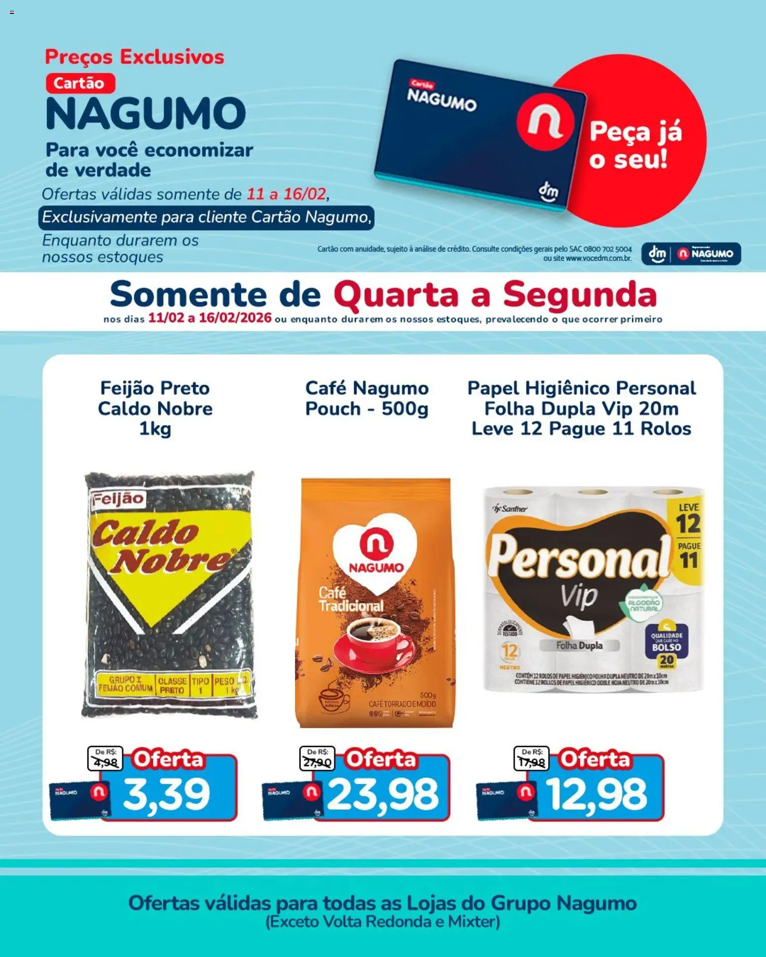 Nagumo Folheto - válido de 11.02.2026 | Página: 1 | Produtos: Feijão, Café, Papel higiênico