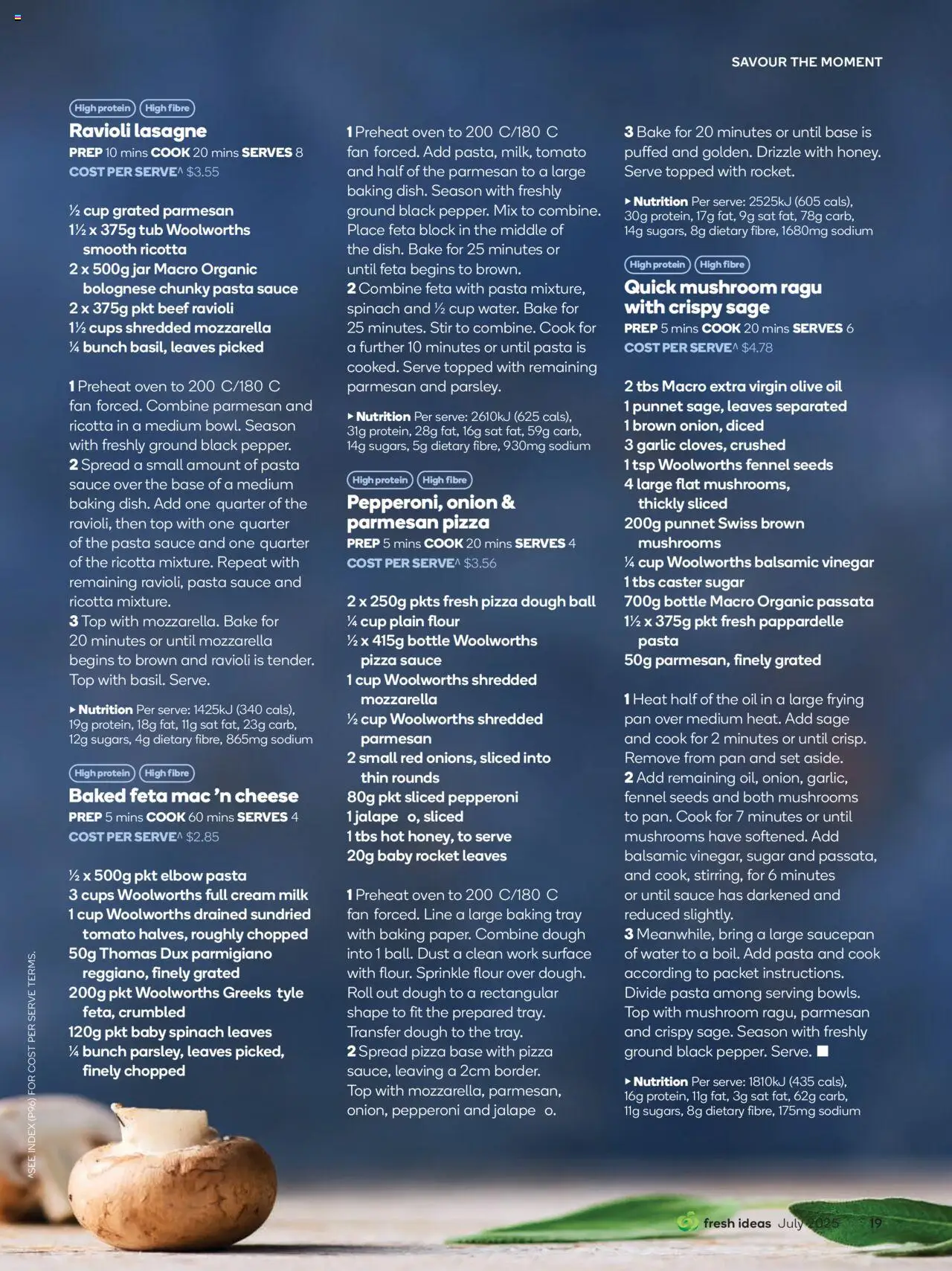 Woolworths catalogue - valid from 01.07.2025 | Page: 19 | Products: Pizza, Mushrooms, Pasta, Spinach