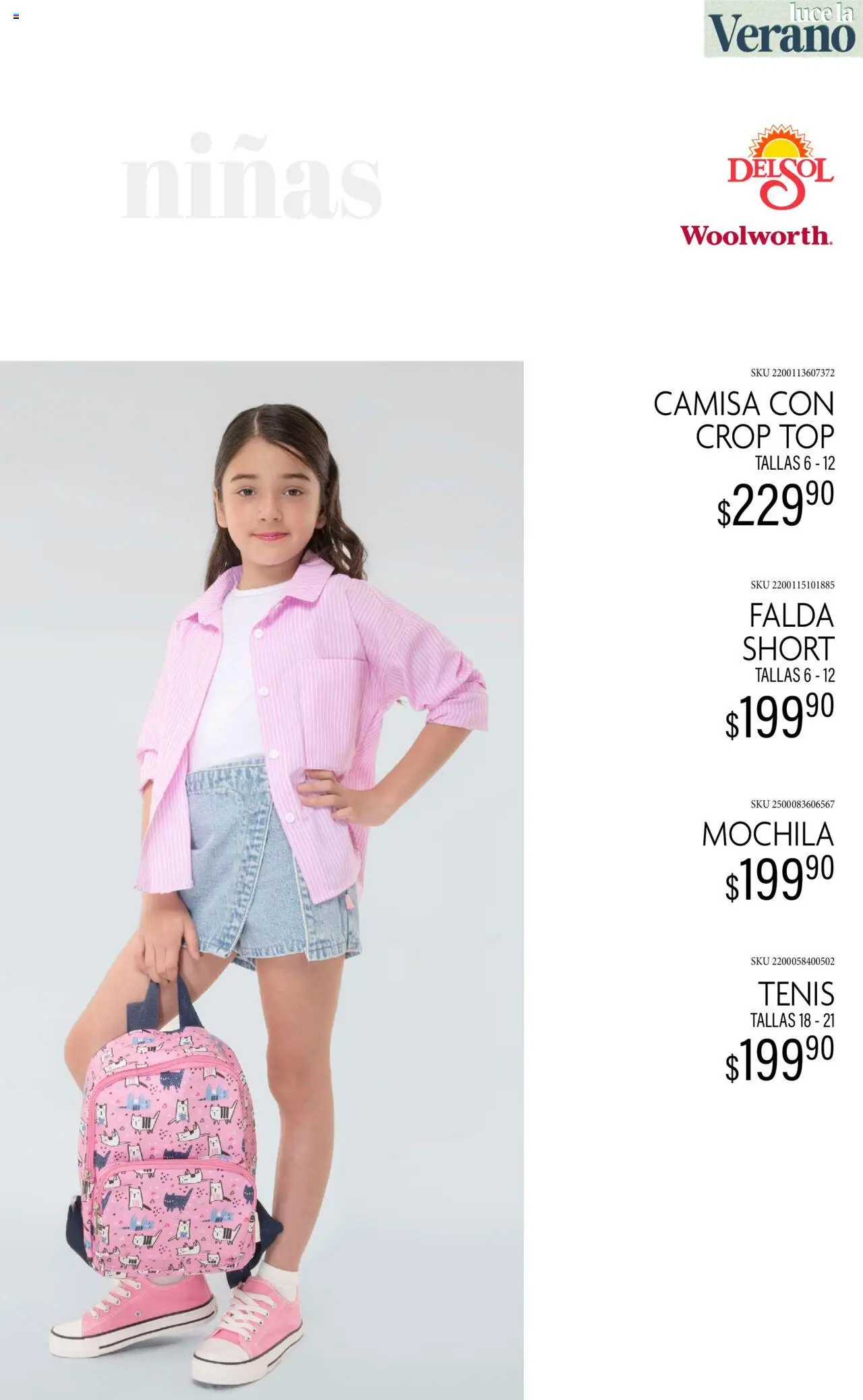 Nuevas ofertas de Del Sol y Woolworth válidas en toda la República Mexicana desde el 24.06.2025. ¡Encuentra las mejores ofertas en Del Sol y Woolworth catálogo Luce El Verano! | Página: 29 | Productos: Camisa, Mochila, Falda, Short