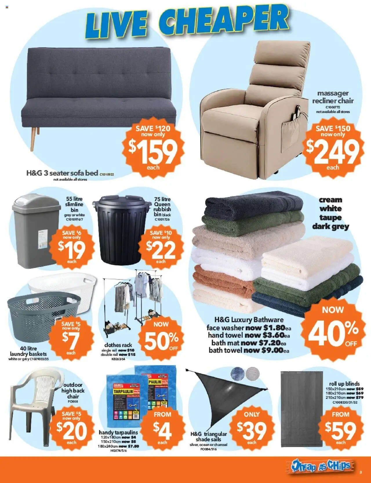 Cheap as Chips catalogue - valid from 01.10.2025 | Page: 3 | Products: Chair, Sofa bed, Recliner, Laundry