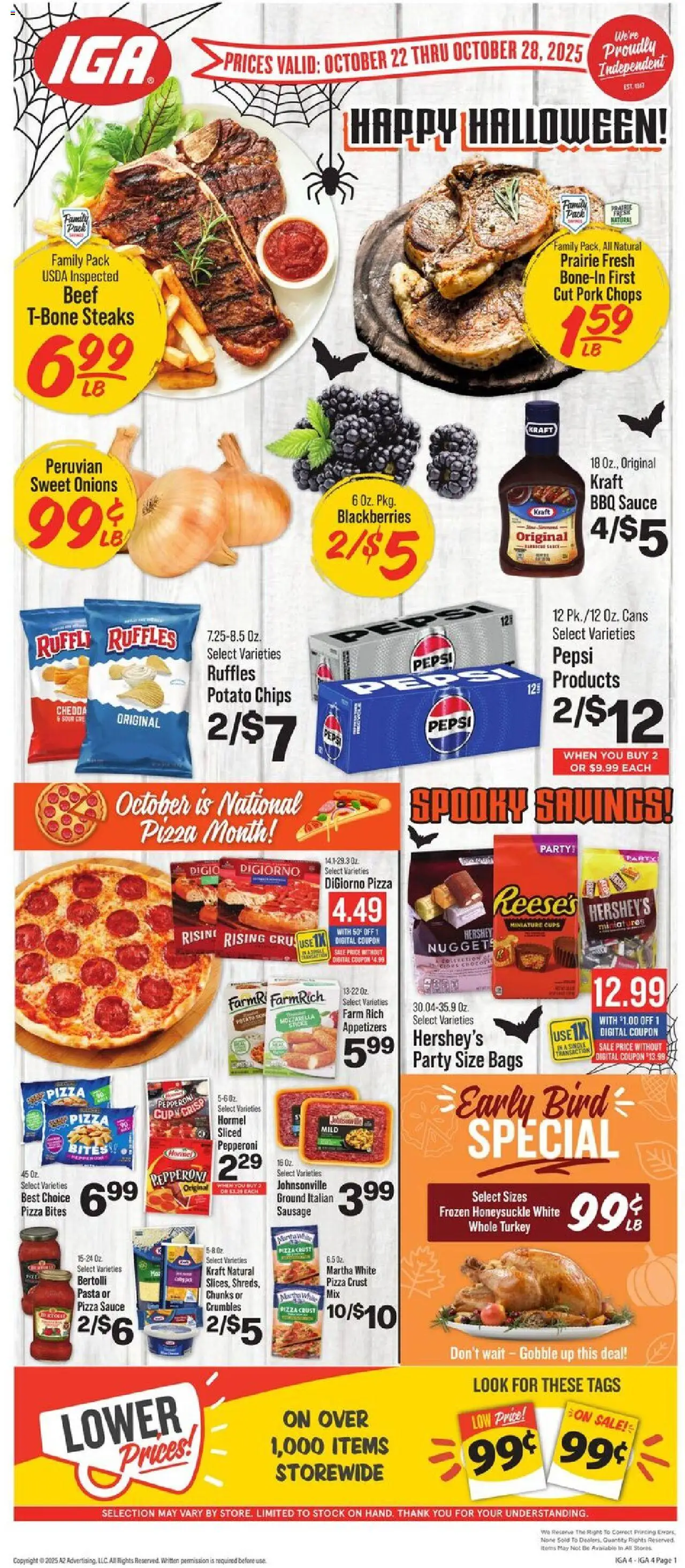 IGA Weekly Ad - valid from 22.10.2025 | Page: 1 | Products: Pizza, Beef, Sauce, Sausage