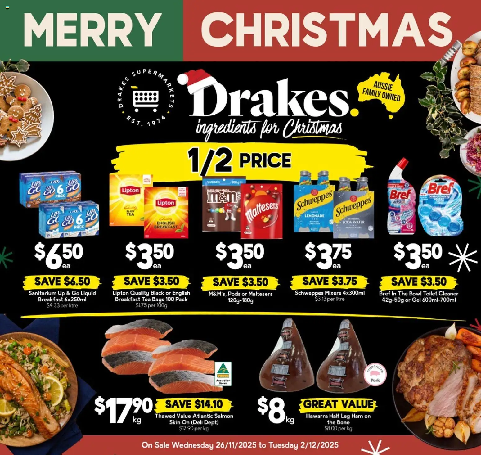 Drakes catalogue - valid from 26.11.2025 | Page: 1 | Products: Cleaner, Ham, Tea, Water