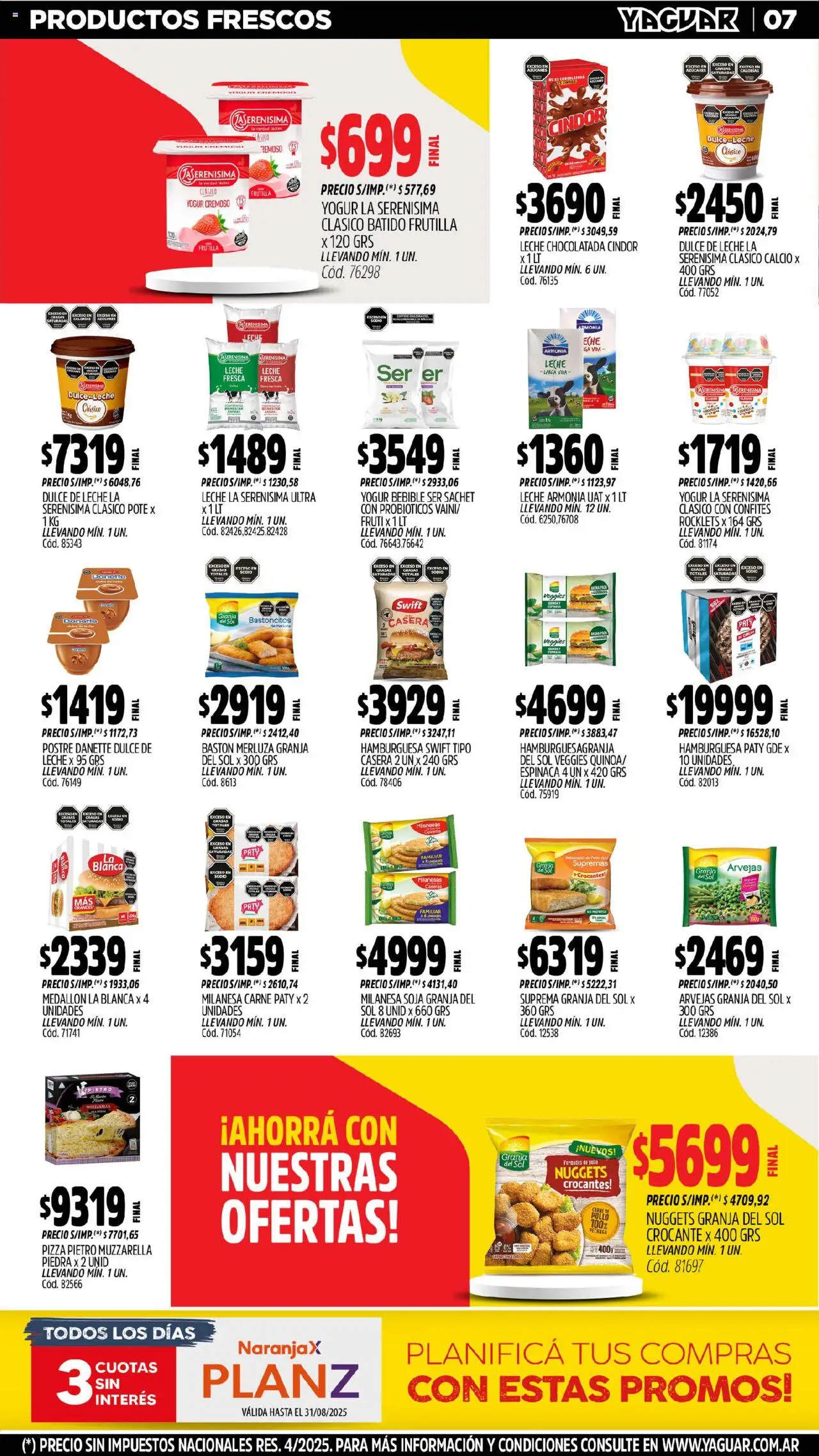 Yaguar - San Juan │ válido desde el 18.08.2025 | Página: 7 | Productos: Milanesa, Muzzarella, Yogur, Chocolatada
