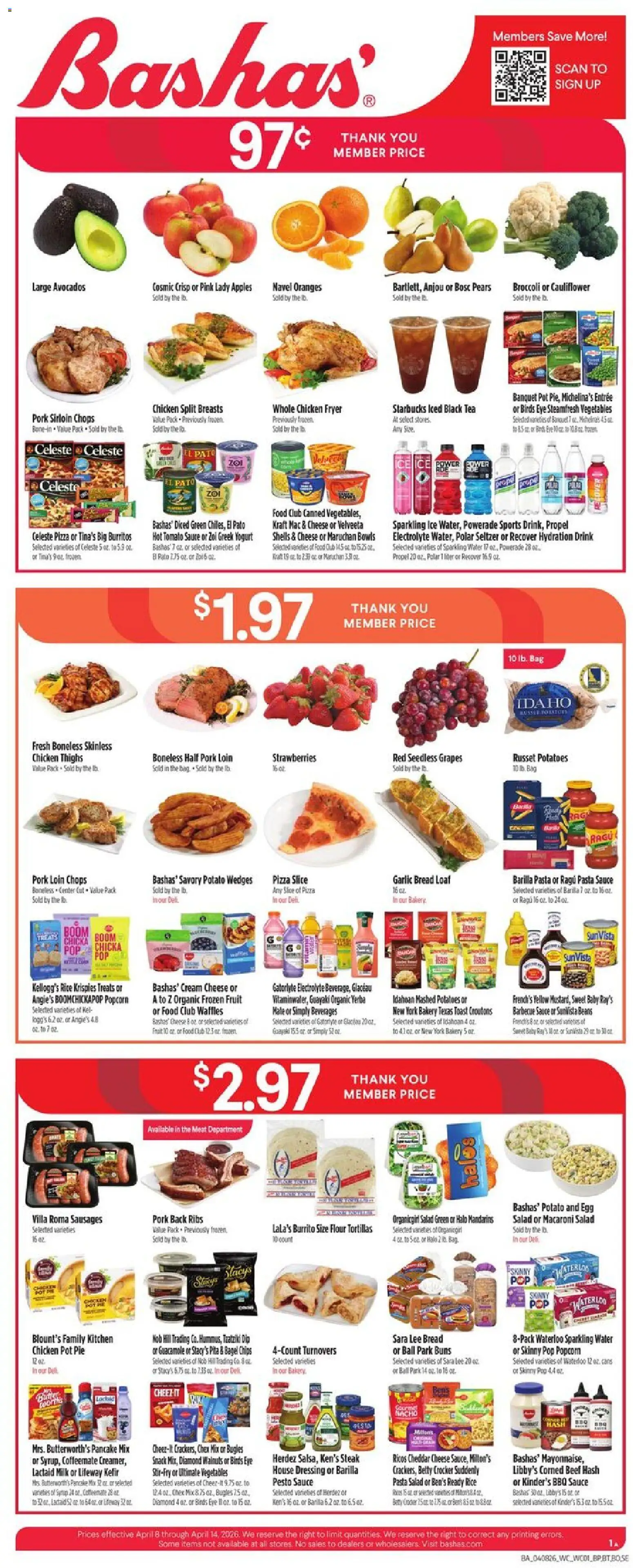 Basha's Weekly Ad - valid from 08.04.2026 | Page: 1 | Products: Cheese, Oranges, Beef, Vegetables