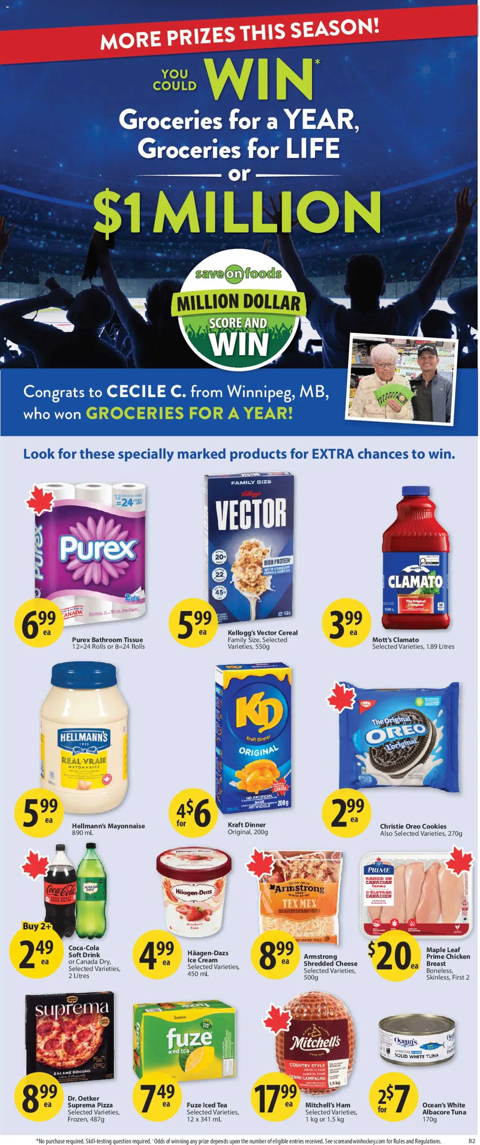 Save on foods flyer valid from 27.11.2025 | Page: 34 | Products: Cream, Cookies, Ham, Chicken