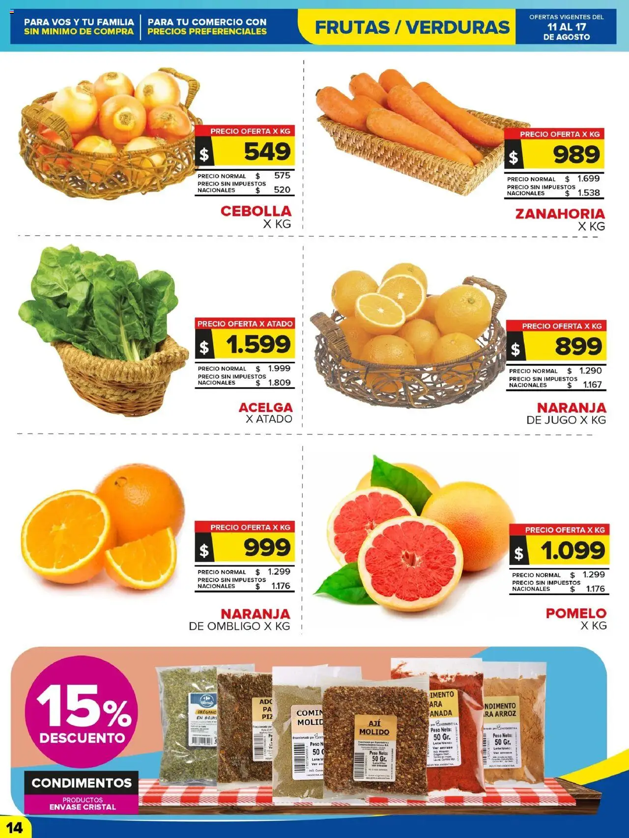 Carrefour Maxi catálogo │ válido desde el 11.08.2025 | Página: 14 | Productos: Peso, Cebolla, Jugo, Arroz