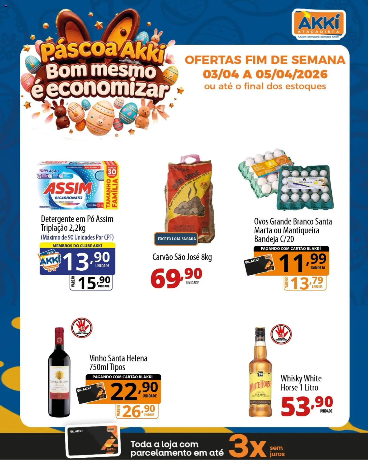 Akki Atacadista Folheto - válido de 03.04.2026 | Página: 1 | Produtos: Pó, Whisky, Vinho, Bandeja