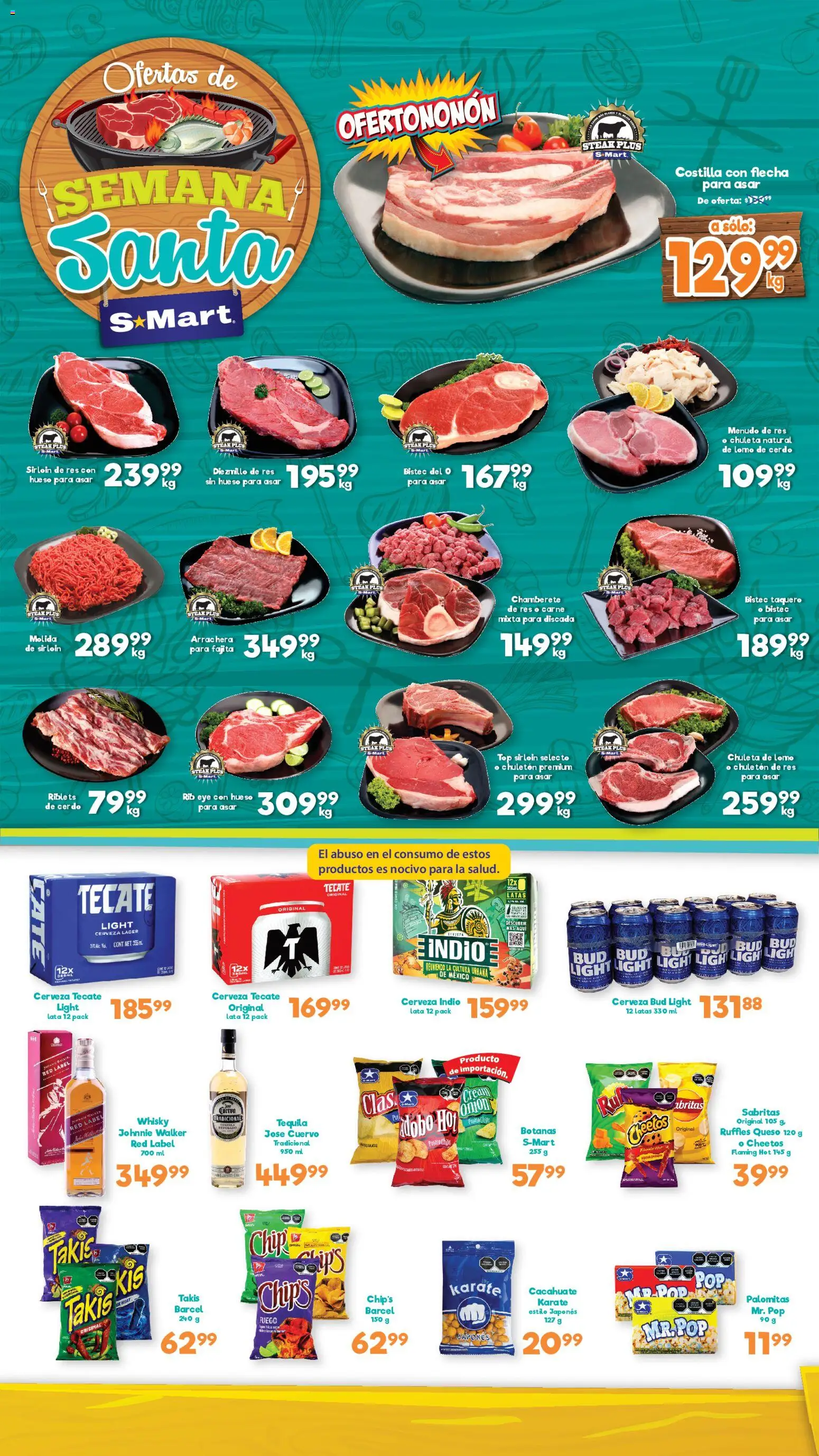 Nuevas ofertas de S-Mart válidas en toda la República Mexicana desde el 04.04.2026. ¡Encuentra las mejores ofertas en S-Mart folleto Ofertas de feria Monterrey! | Página: 1 | Productos: Queso, Cerveza, Res, Tequila