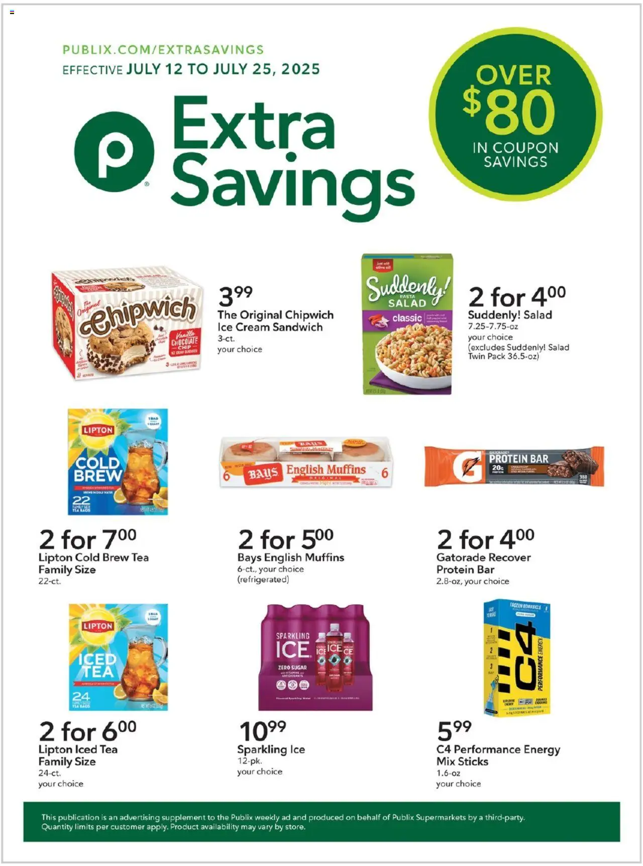 Publix Extra Savings - valid from 12.07.2025 | Page: 1 | Products: Tea, Cream, Salad, Sugar