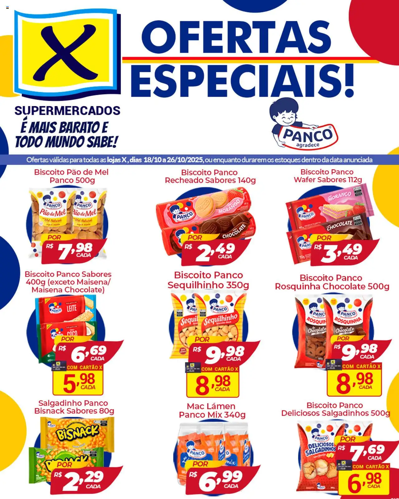 X Supermercados Folheto - válido de 18.10.2025 | Página: 1 | Produtos: Biscoito, Pão, Mel, Rosquinha