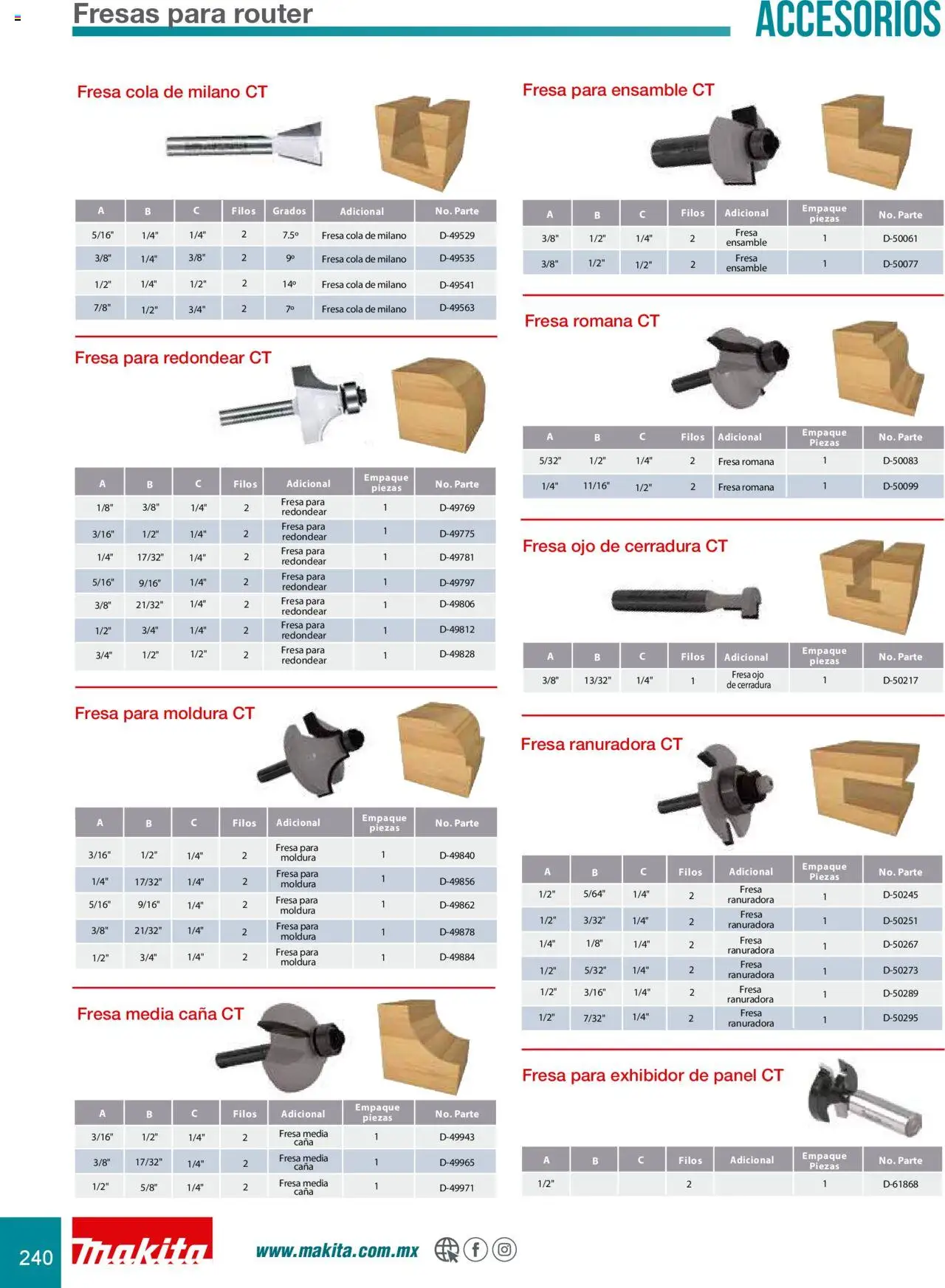 Nuevas ofertas de Makita válidas en toda la República Mexicana desde el 08.07.2024. ¡Encuentra las mejores ofertas en Makita catálogo Accesorios! | Página: 240 | Productos: Fresa, Moldura, Fresas, Cerradura