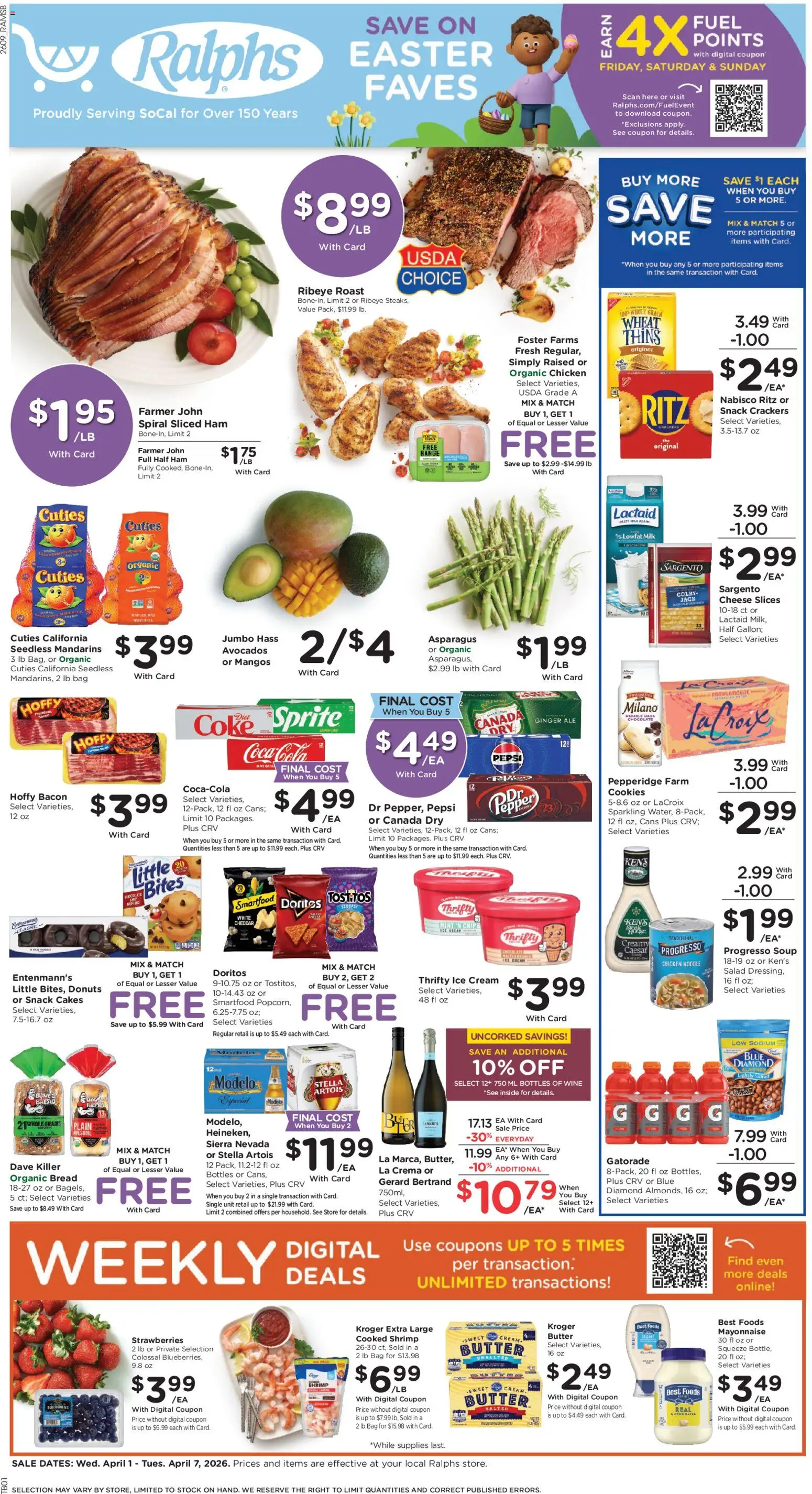 Ralphs Weekly Ad - valid from 01.04.2026 | Page: 1 | Products: Milk, Bread, Ice cream, Pepper