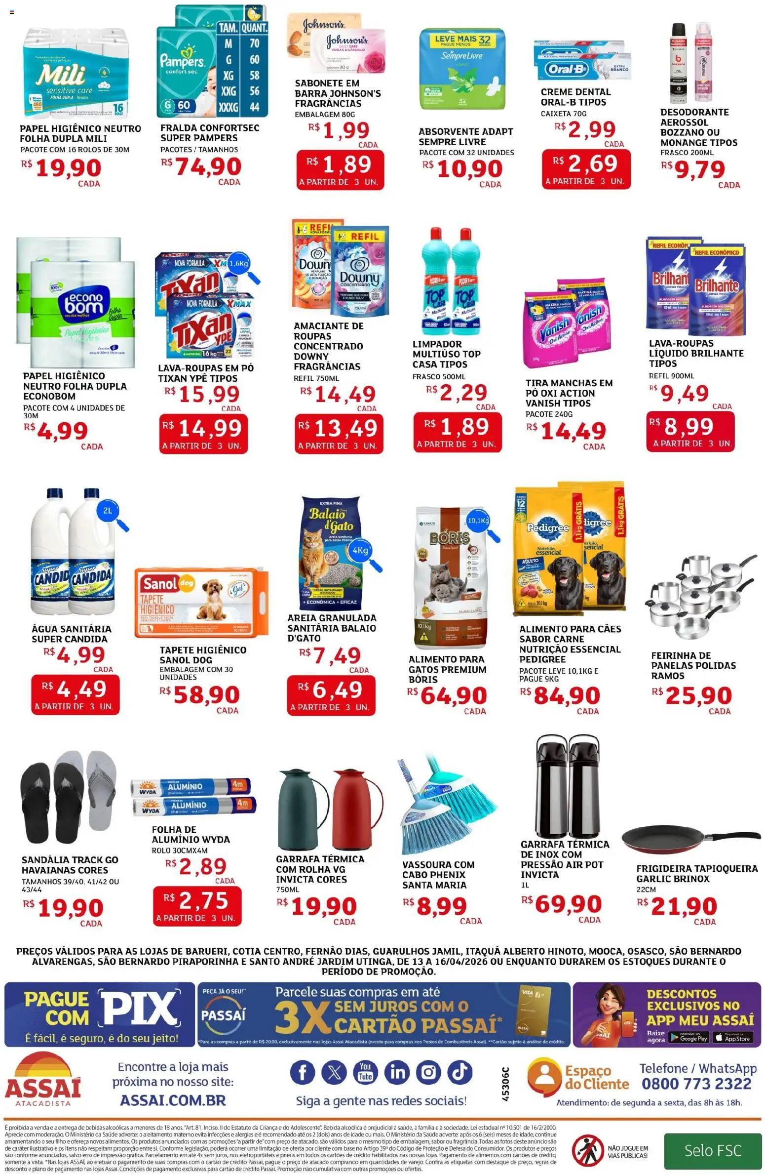 Assaí Atacadista Folheto - válido de 13.04.2026 | Página: 4 | Produtos: Pampers, Pó, Roupas, Sabonete