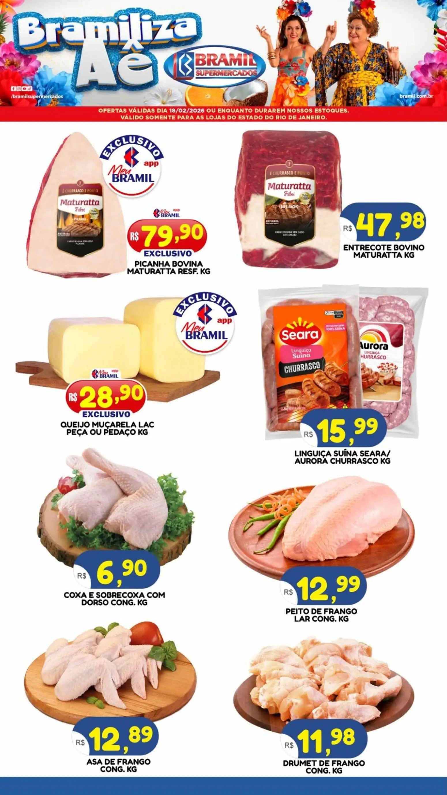 Bramil Supermercados Folheto - válido de 18.02.2026 | Página: 1 | Produtos: Queijo, Muçarela, Carne, Frango