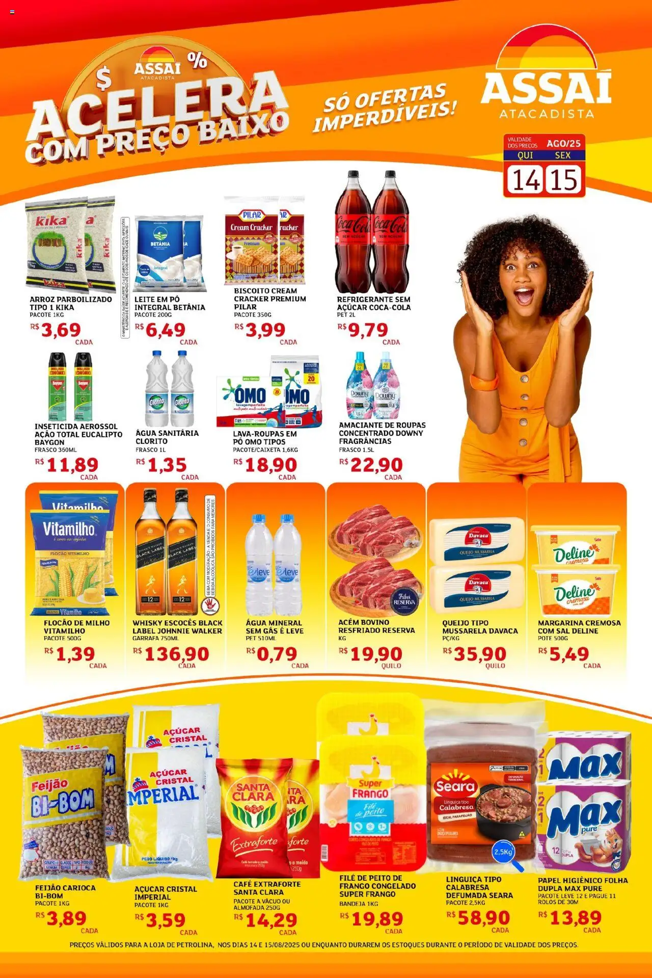 Assaí Atacadista Folheto - válido de 14.08.2025 | Página: 1 | Produtos: Feijão, Papel higiênico, Mussarela, Peito de frango