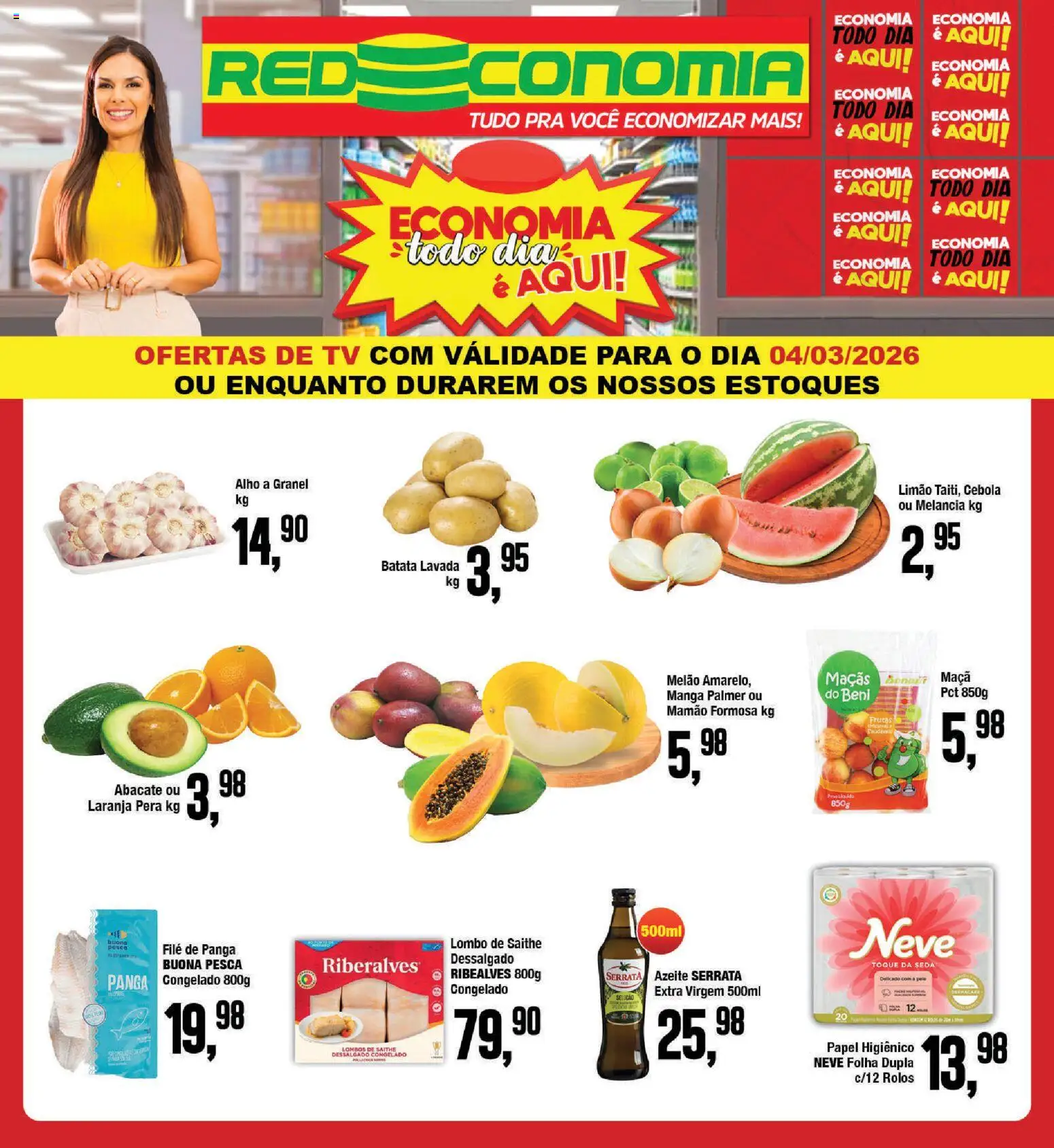 RedEconomia Folheto - válido de 04.03.2026 | Página: 1 | Produtos: Melancia, Pera, Tv, Papel higiênico