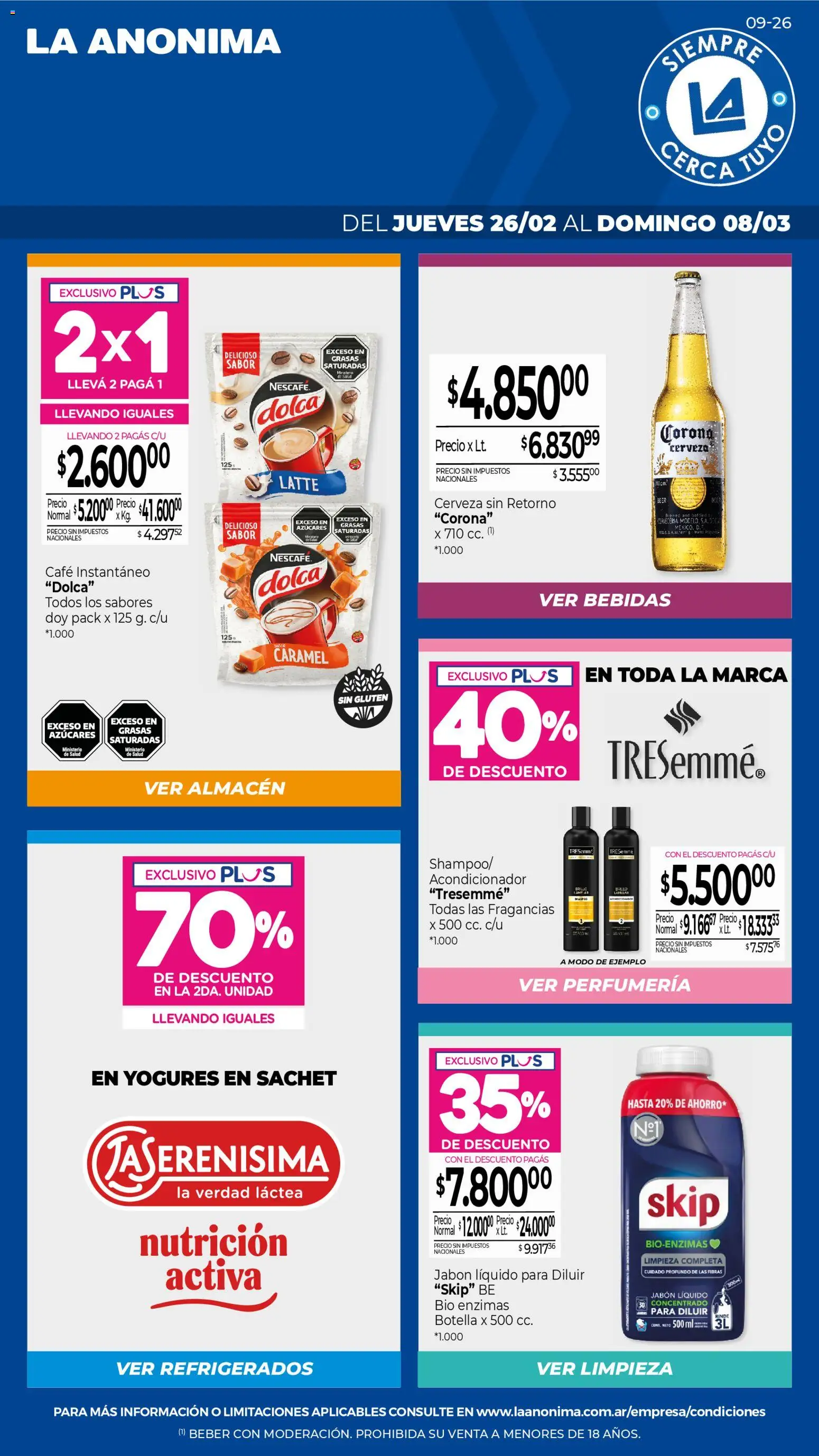 La Anonima catálogo │ válido desde el 26.02.2026 | Página: 1 | Productos: Botella, Acondicionador, Jabón, Cerveza