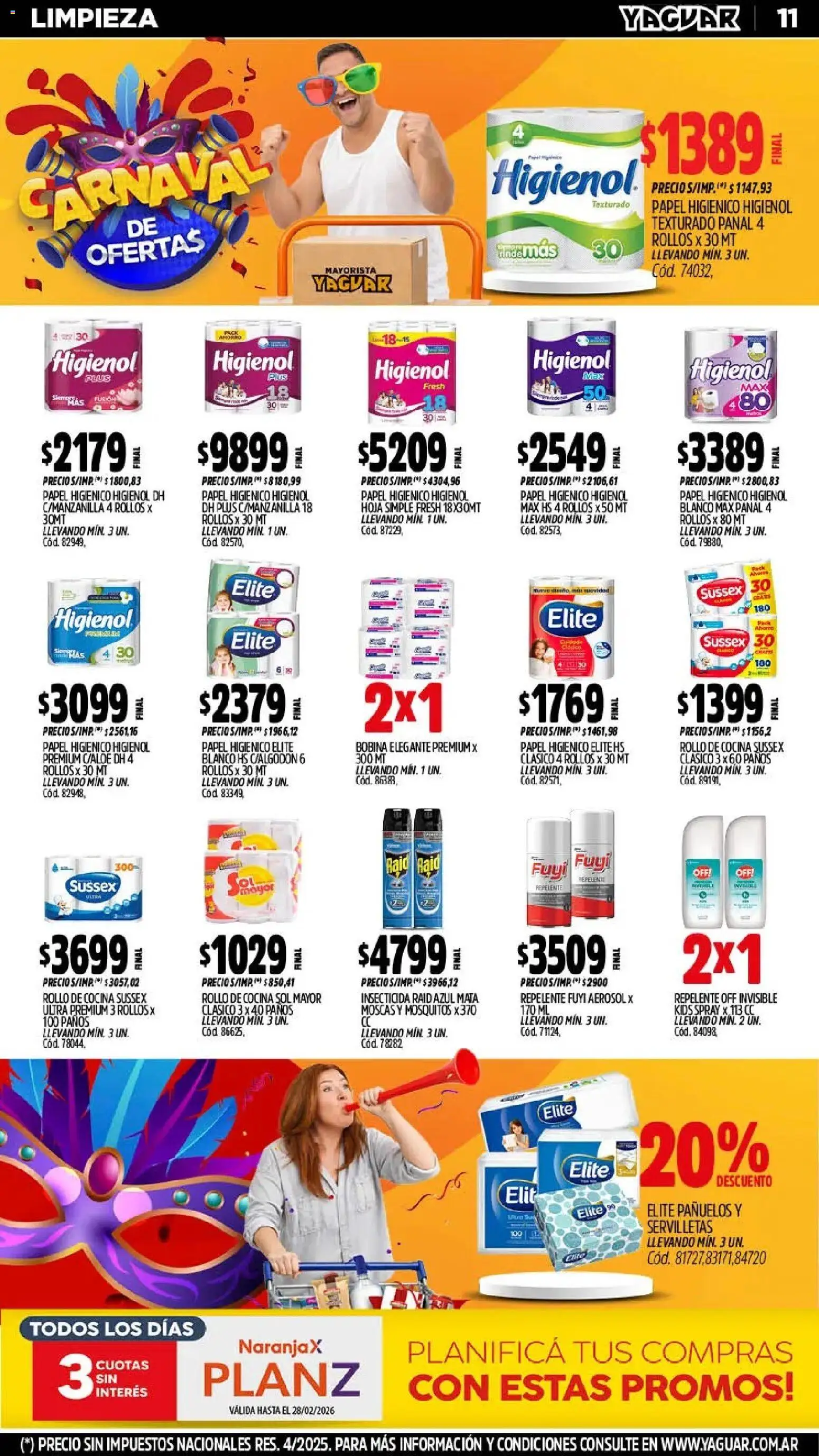 Yaguar - Oferta Semanal Jujuy │ válido desde el 16.02.2026 | Página: 11 | Productos: Papel higiénico, Cocina, Insecticida, Servilletas