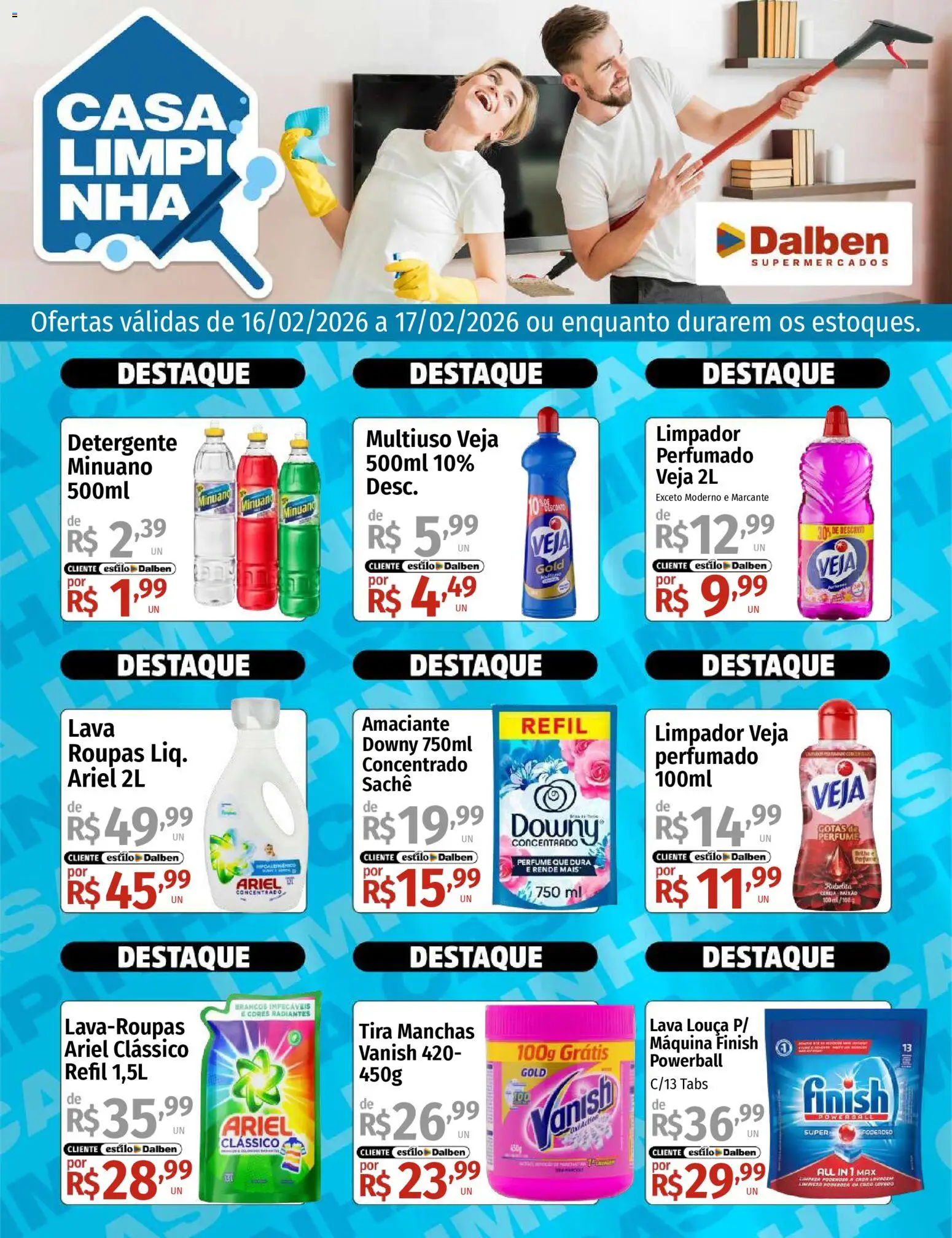 Supermercado Dalben Folheto - válido de 16.02.2026 | Página: 1 | Produtos: Ariel, Tira manchas, Vanish, Amaciante