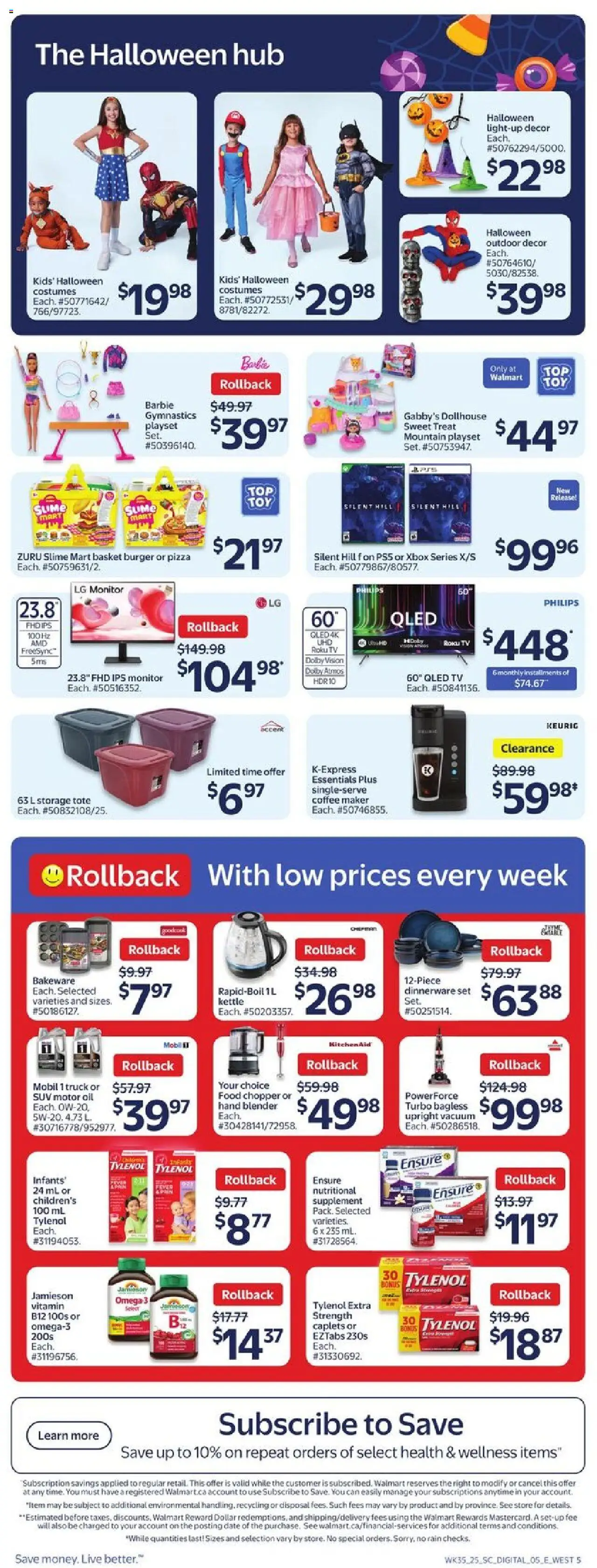 Walmart flyer valid from 25.09.2025 | Page: 9 | Products: Tv, Coffee maker, Kettle, Basket