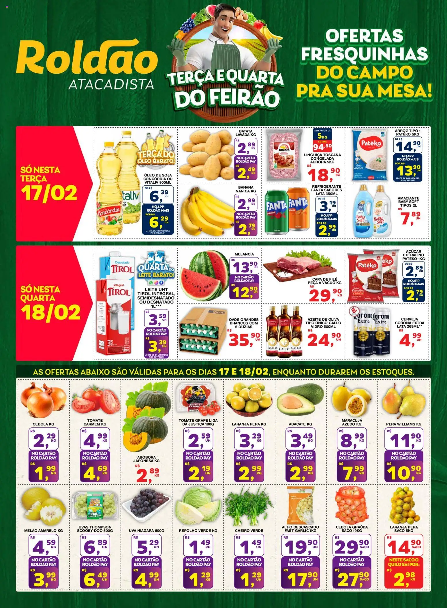 Roldão Folheto - válido de 17.02.2026 | Página: 1 | Produtos: Cebola, Repolho, Leite, Azeite