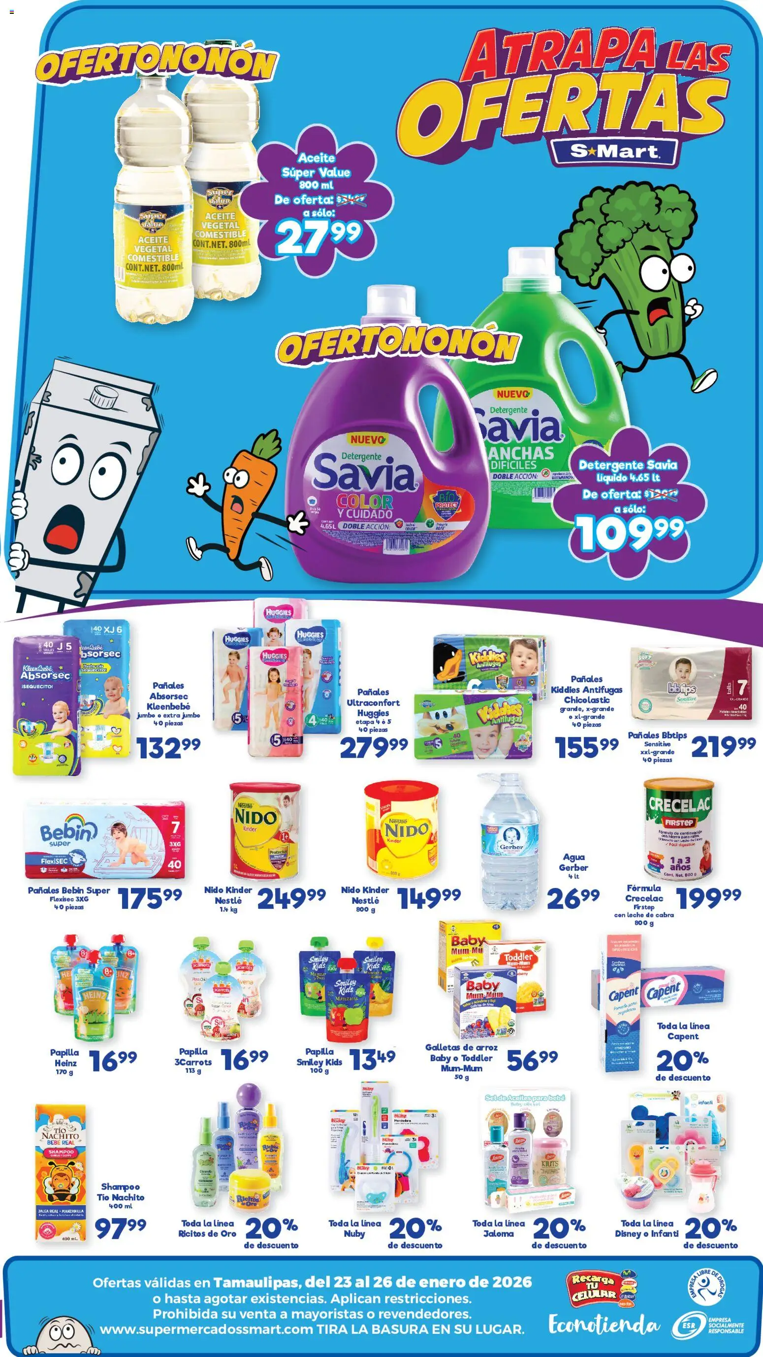 Nuevas ofertas de S-Mart válidas en toda la República Mexicana desde el 23.01.2026. ¡Encuentra las mejores ofertas en S-Mart folleto Ofertas de Feria Reynosa! | Página: 2 | Productos: Manzana, Agua, Leche, Pañales