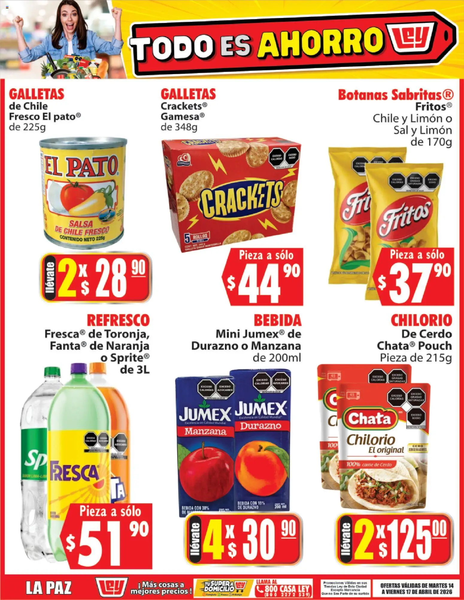 Nuevas ofertas de Casa Ley válidas en toda la República Mexicana desde el 14.04.2026. ¡Encuentra las mejores ofertas en Casa Ley folleto Todo es ahorro! | Página: 3 | Productos: Durazno, Refresco, Limón, Galletas