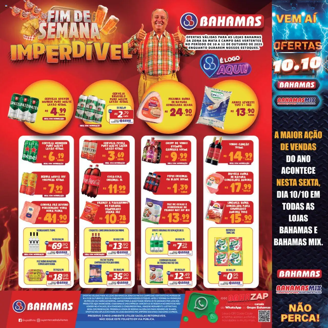 Bahamas Supermercados Folheto - válido de 10.10.2025 | Página: 1 | Produtos: Cerveja, Heineken, Açúcar, Frango