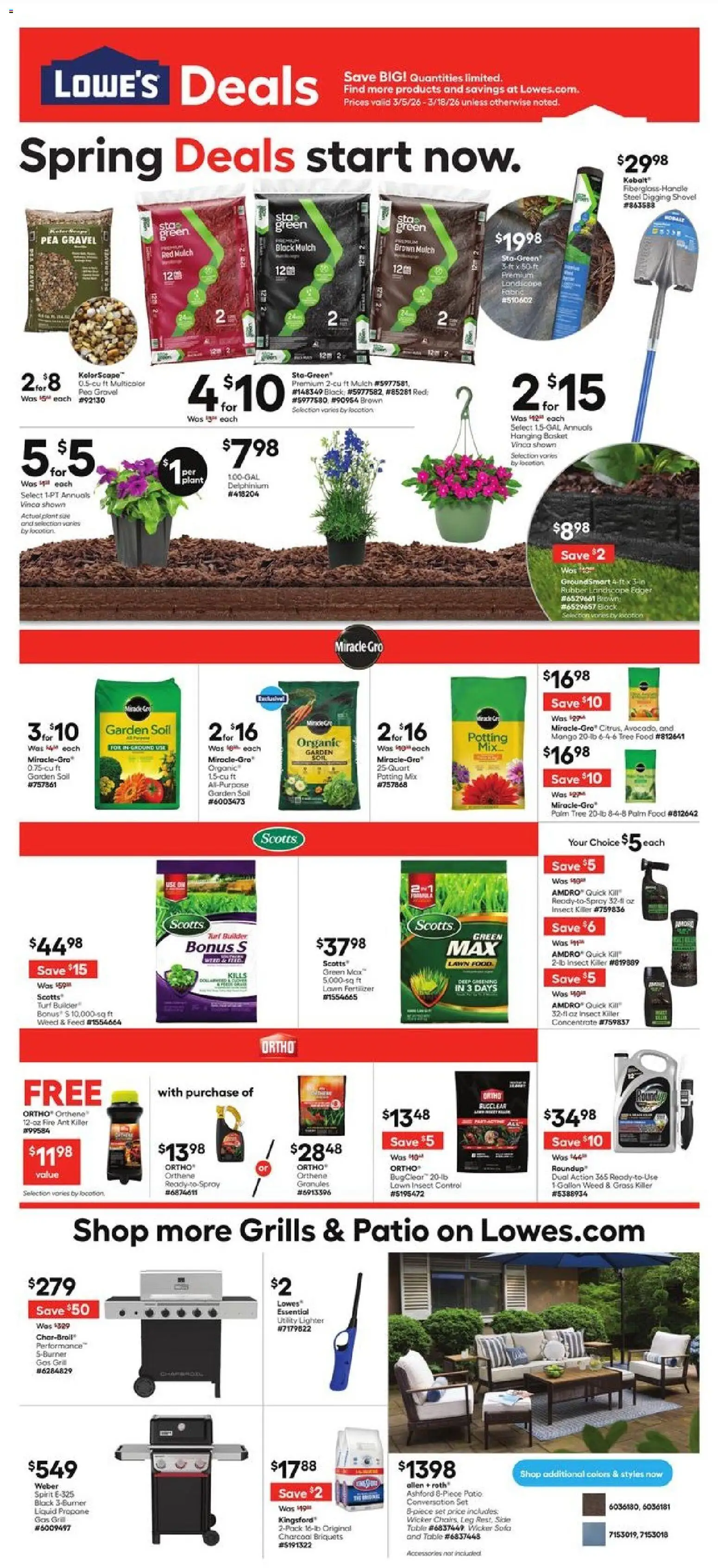 Lowe's Weekly Ad - valid from 05.03.2026 | Page: 1 | Products: Shovel, Sofa, Pea, Grill
