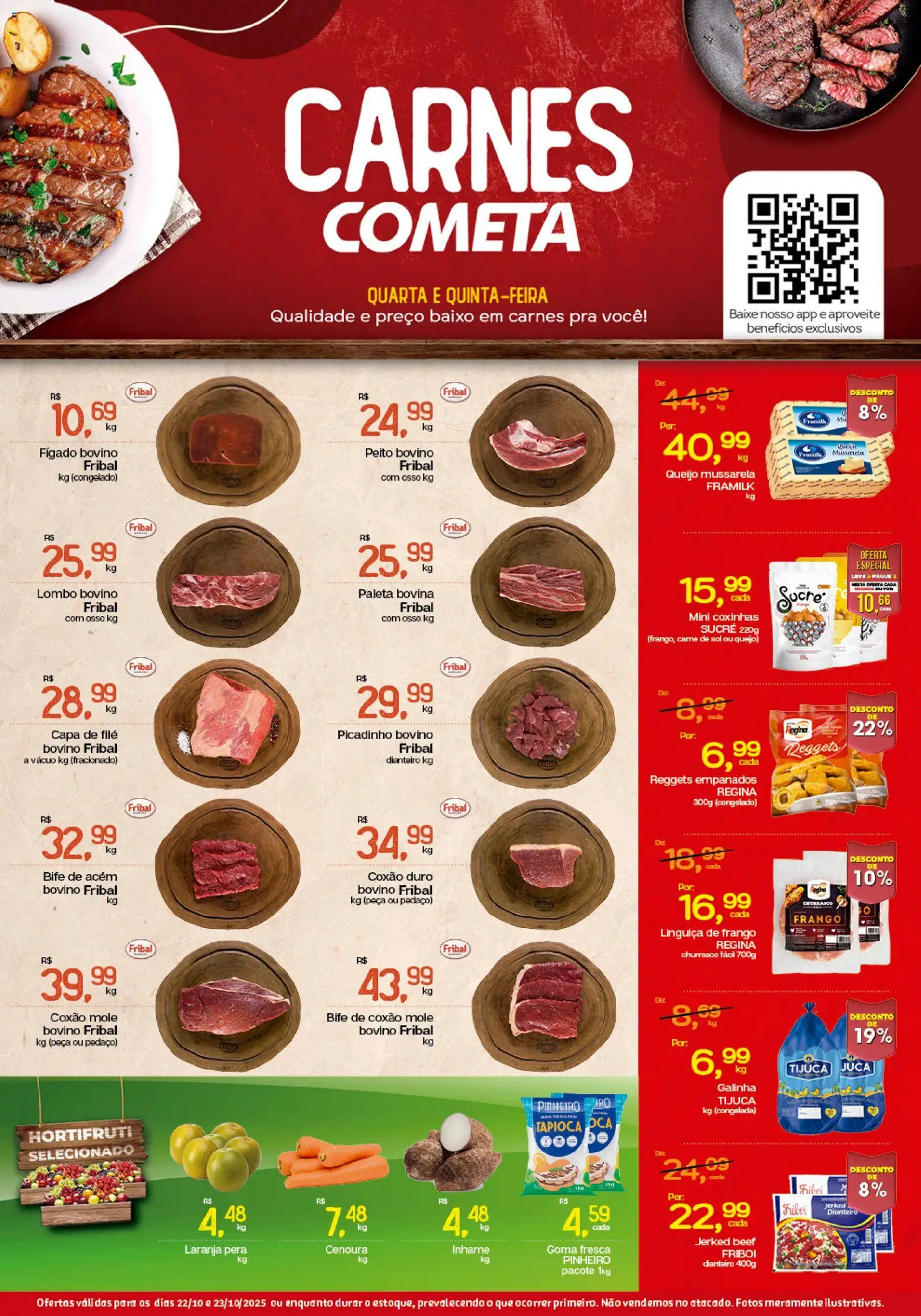 Cometa Supermercados Folheto - válido de 22.10.2025 | Página: 1 | Produtos: Inhame, Acém, Queijo, Carne