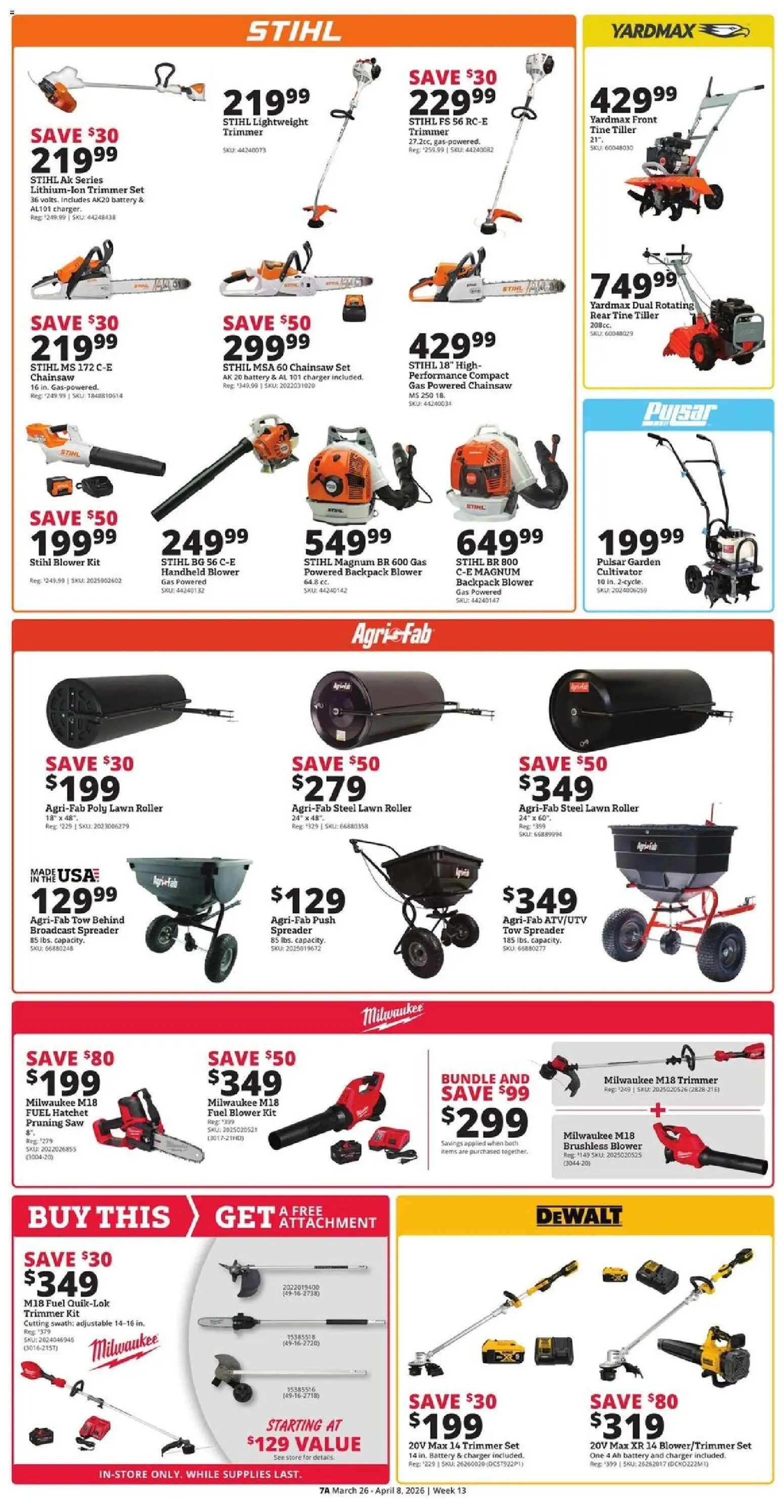 Rural King Weekly Ad - valid from 26.03.2026 | Page: 7 | Products: Cultivator, Tiller, Chainsaw, Blower