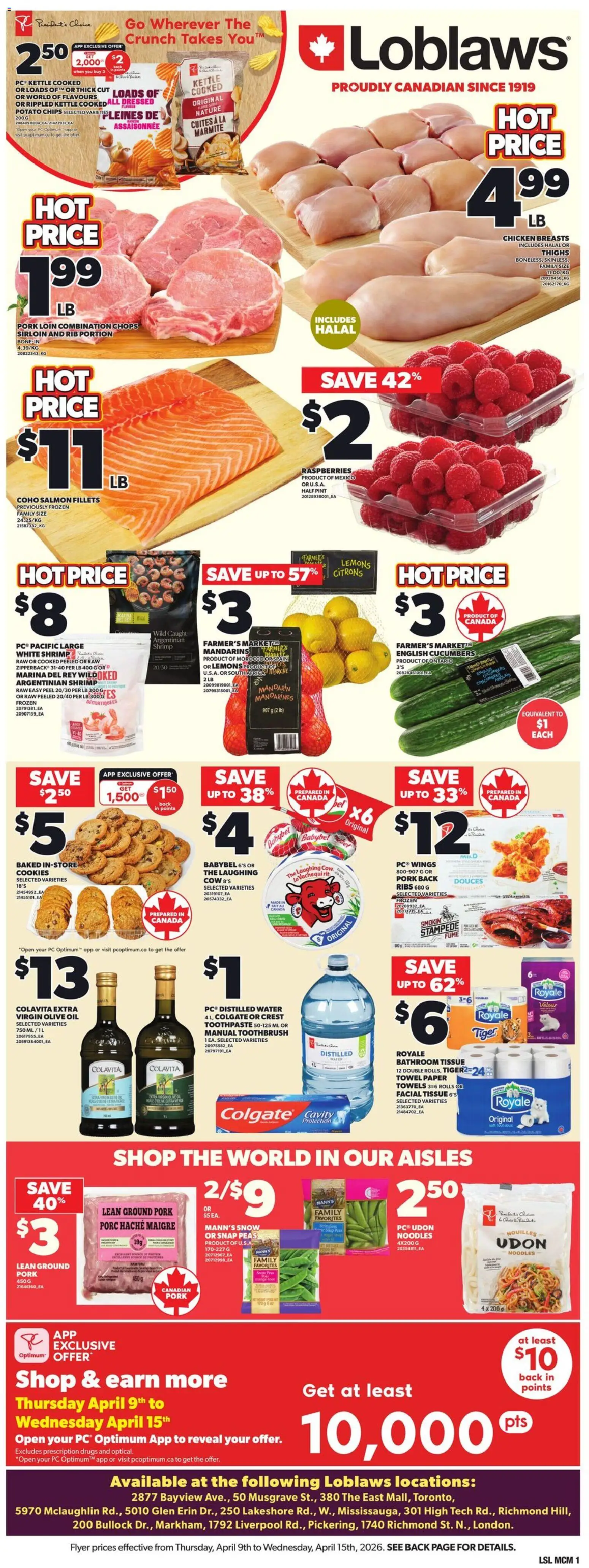 Loblaws flyer valid from 09.04.2026 | Page: 3 | Products: Noodles, Chips, Chicken breasts, Kettle