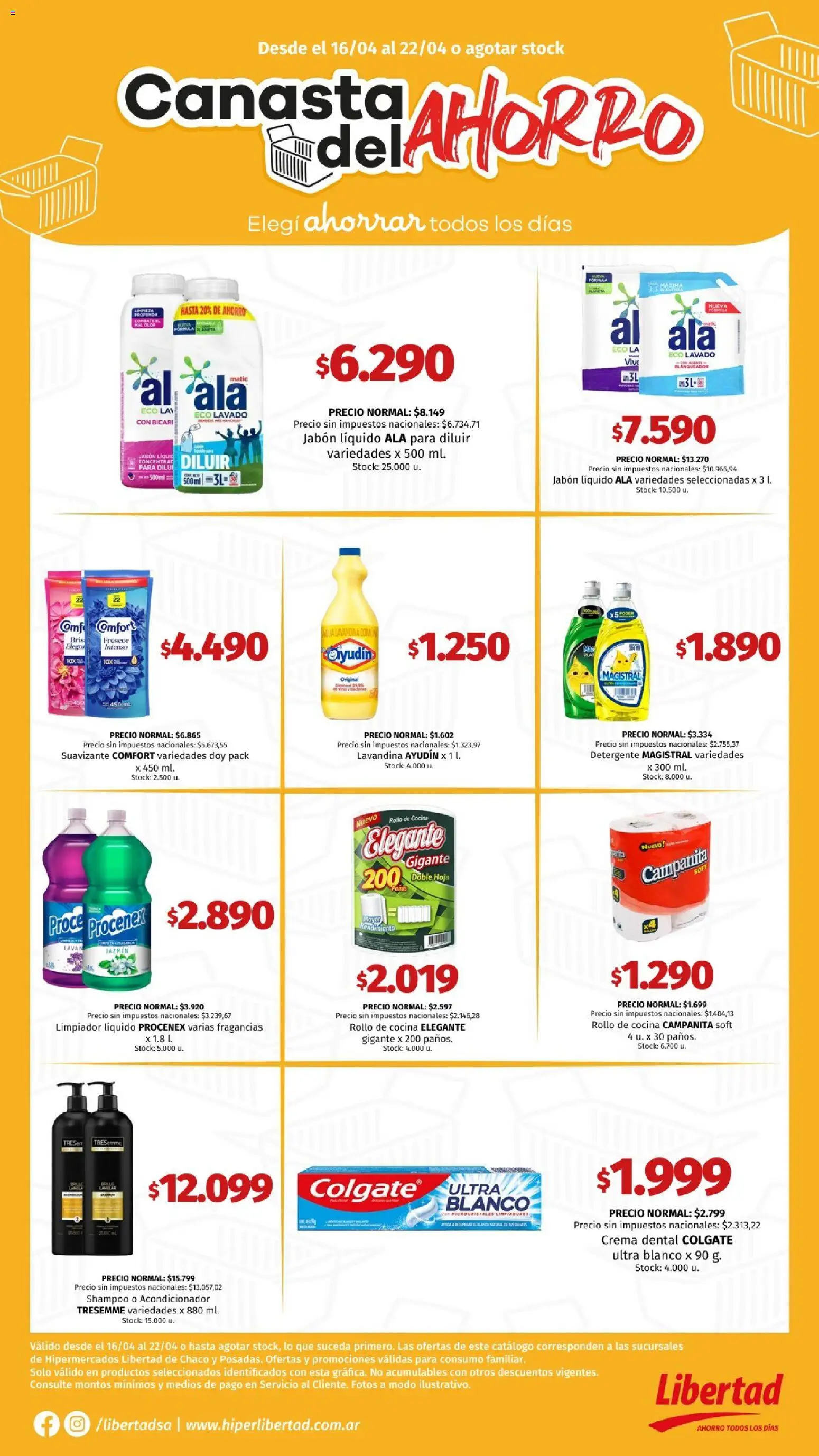 Hipermercado Libertad - CANASTA │ válido desde el 16.04.2026 | Página: 6 | Productos: Lavandina, Jabón líquido, Shampoo, Jabón