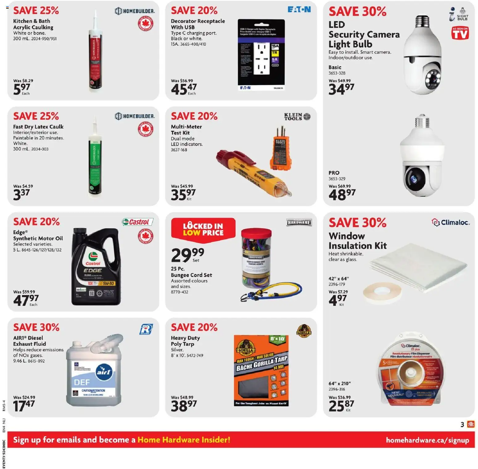 Home Hardware flyer valid from 23.10.2025 | Page: 3 | Products: Camera, Bath, Oil