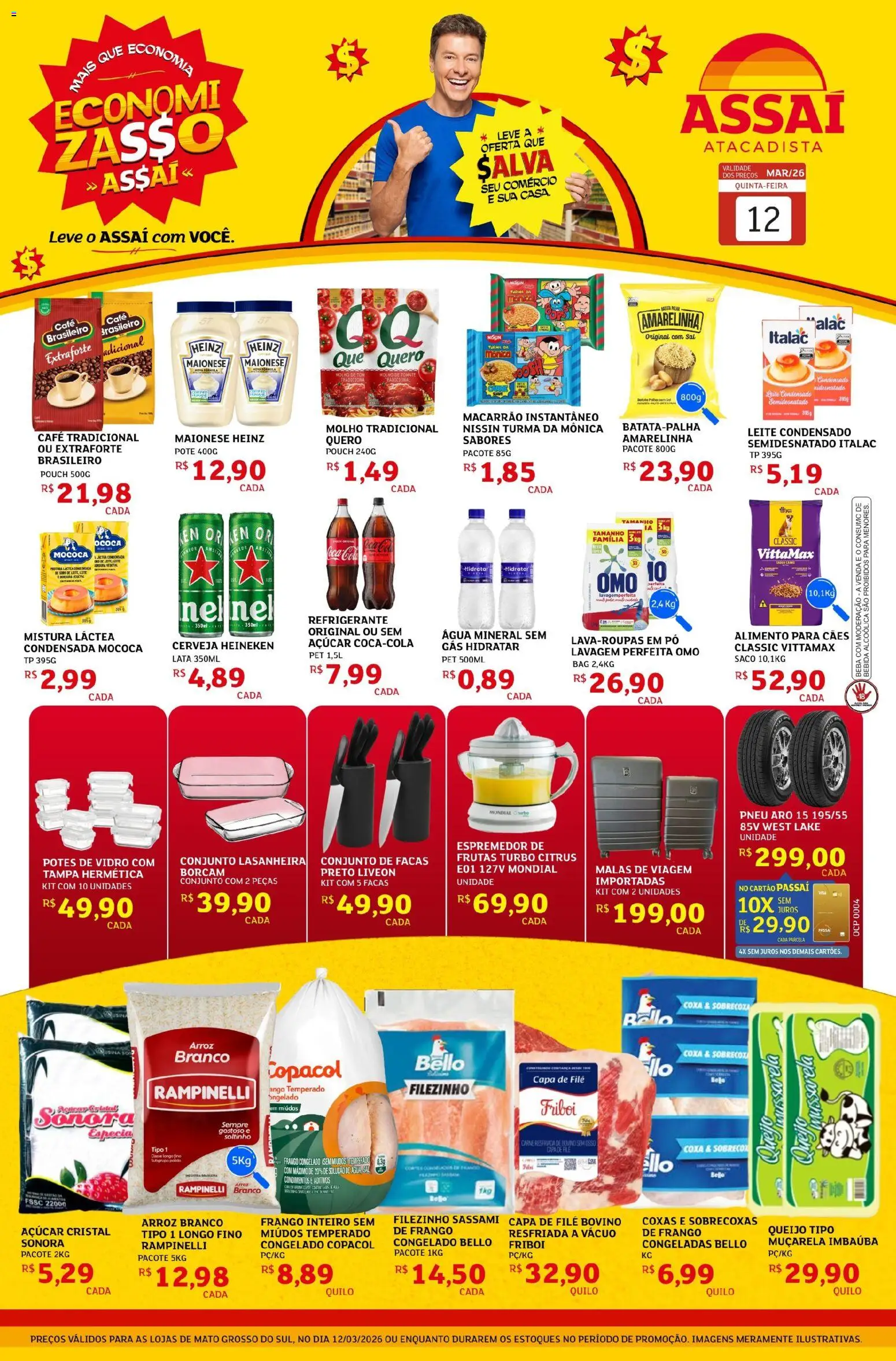 Assaí Atacadista Folheto - válido de 12.03.2026 | Página: 1 | Produtos: Pó, Água mineral, Macarrão instantâneo, Potes