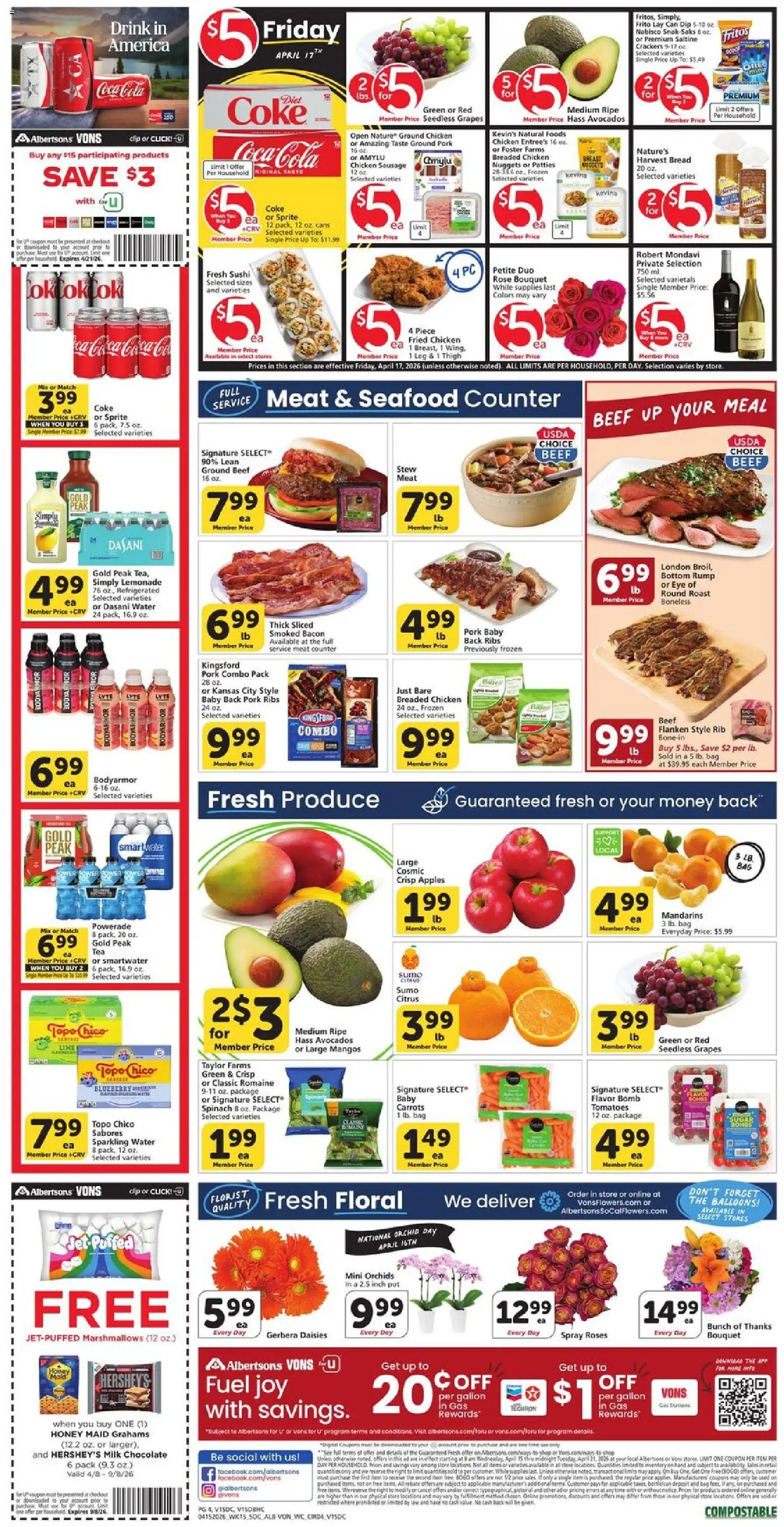 Vons Weekly Ad - valid from 15.04.2026 | Page: 3 | Products: Romaine, Mandarins, Tomatoes, Beef
