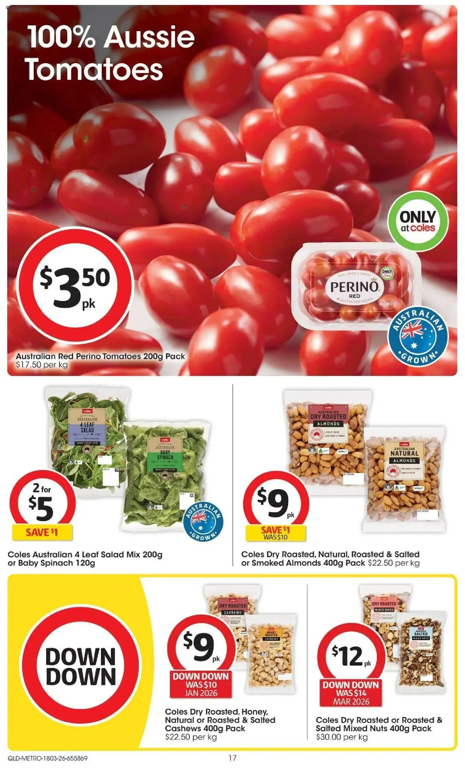 Coles catalogue - valid from 18.03.2026 | Page: 17 | Products: Honey, Tomatoes, Nuts, Salad
