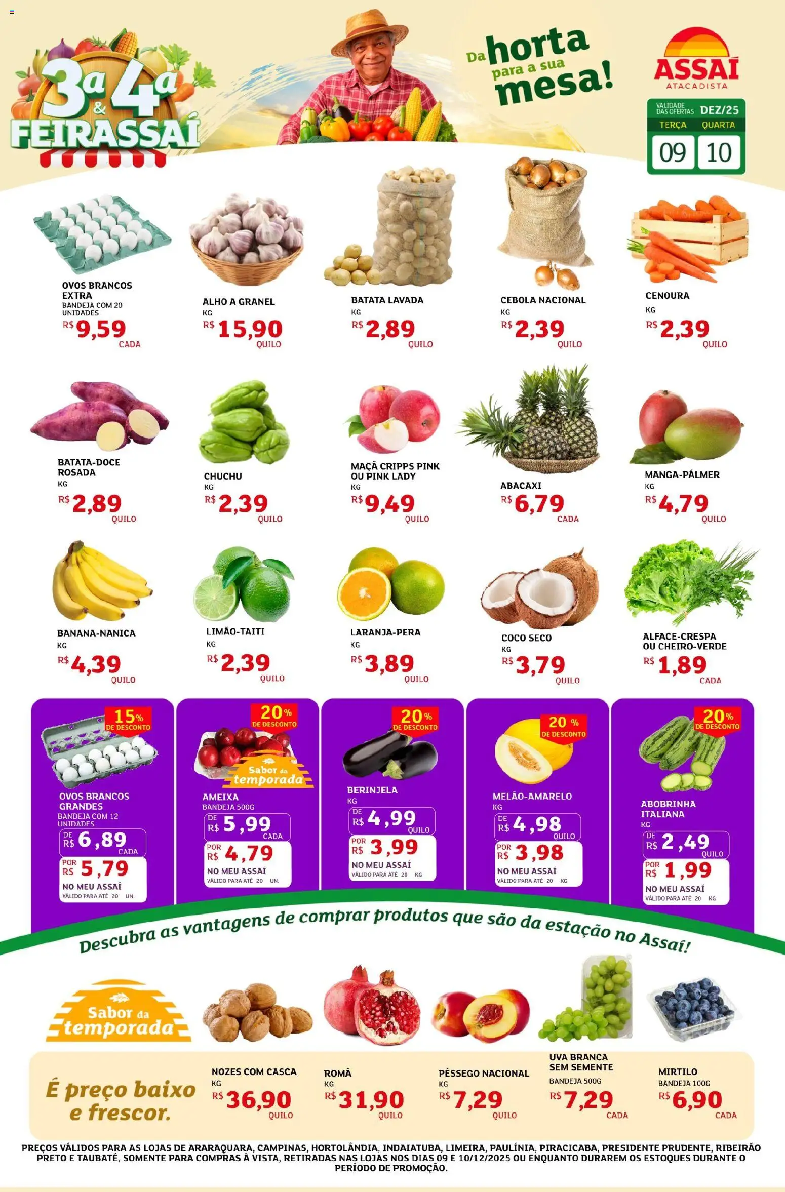 Assaí Atacadista Folheto - válido de 09.12.2025 | Página: 1 | Produtos: Chuchu, Abobrinha, Alho, Abacaxi